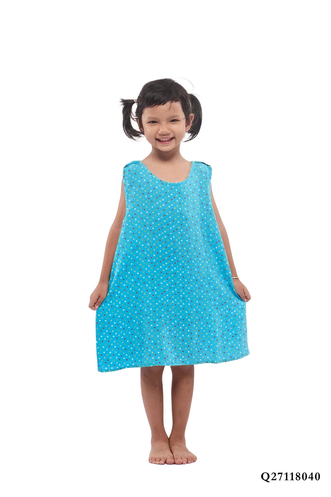 Q27118040 - đầm trẻ em rayon, chấm bi , dáng chữ A dễ thương