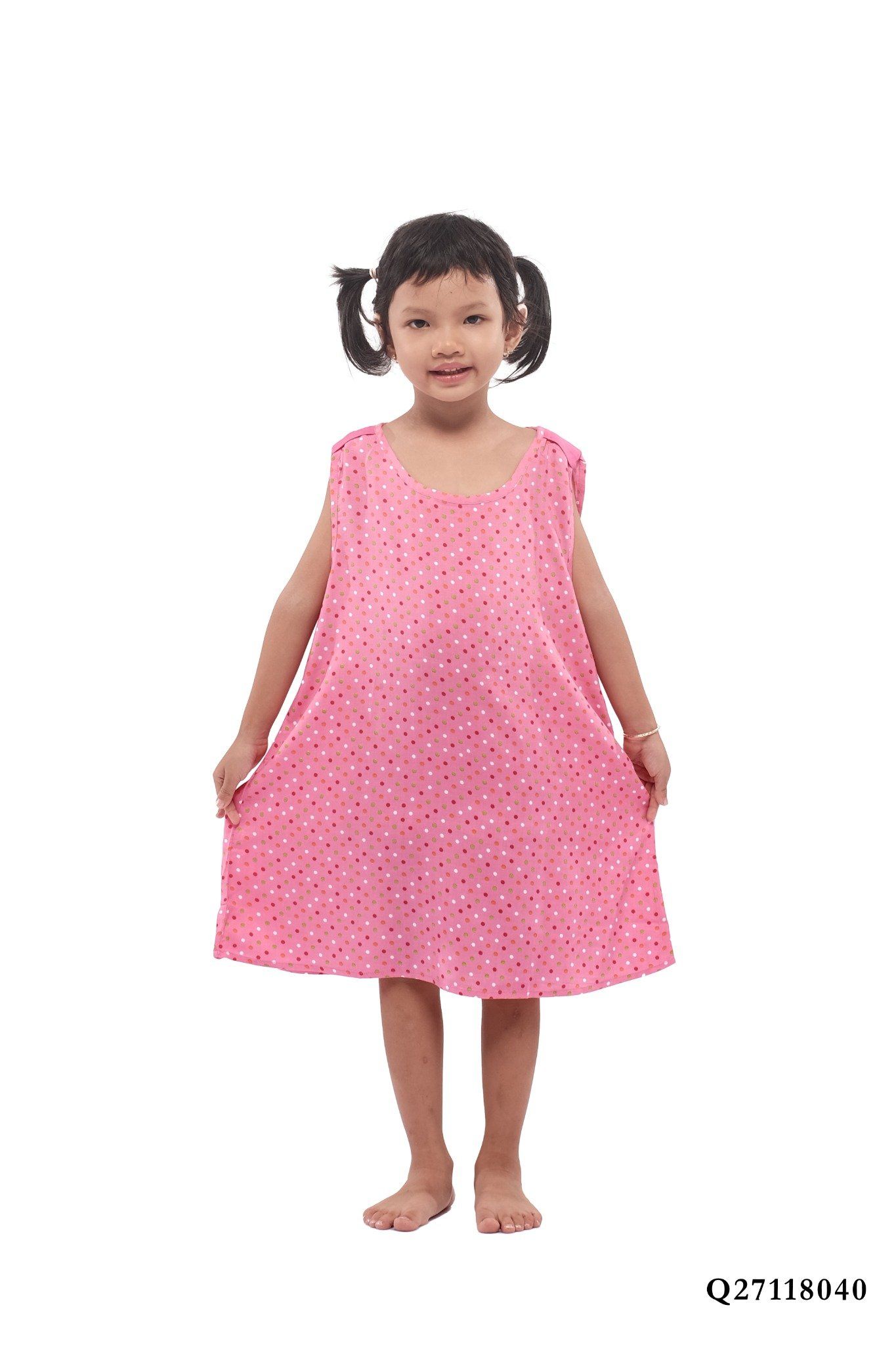Q27118040 - đầm trẻ em rayon, chấm bi , dáng chữ A dễ thương