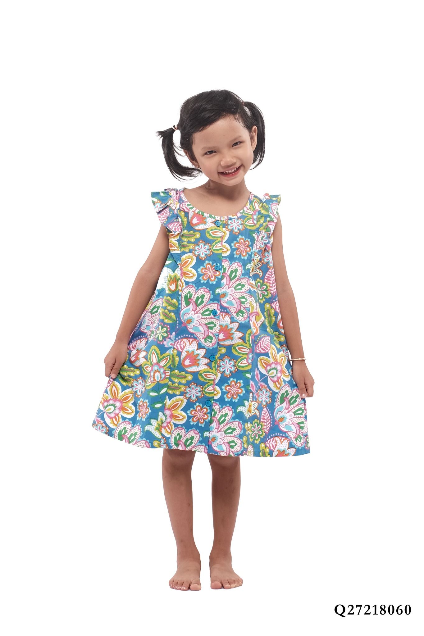 đầm cotton bé gái cổ tròn dáng xuông - Q27218060