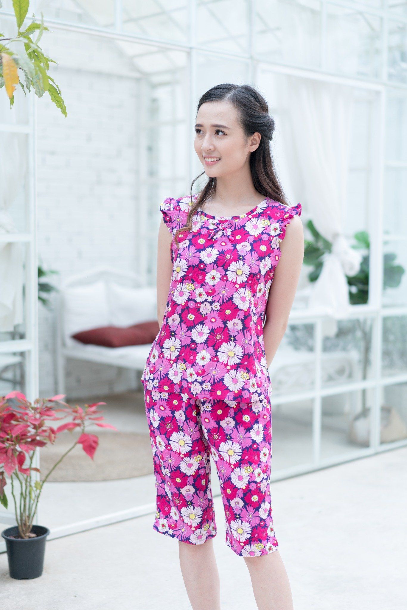 Đồ bộ mặc nhà bộ lửng Rayon in hoa - Q44118100