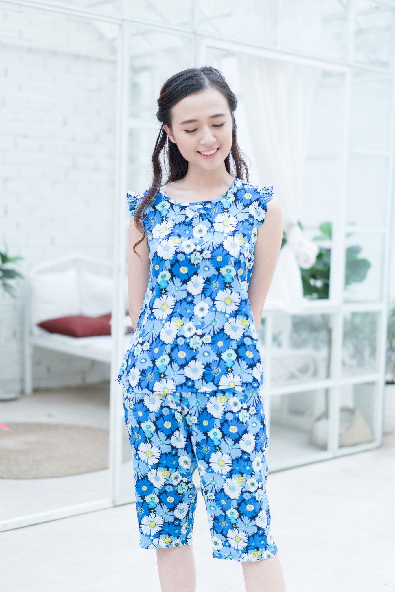 Đồ bộ mặc nhà bộ lửng Rayon in hoa - Q44118100