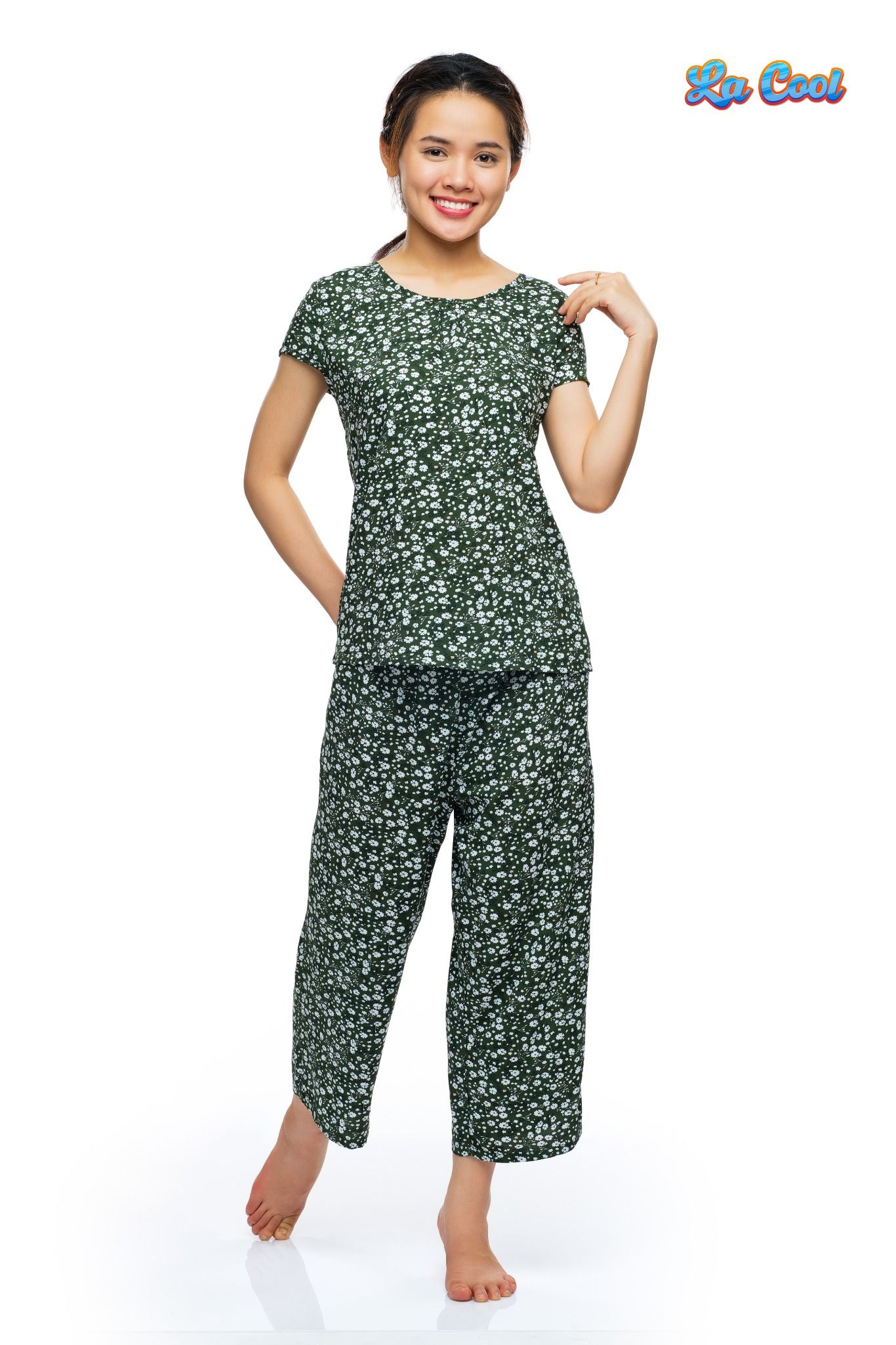 bộ lỡ rayon hoa, cổ tròn, tay con - Q48112207