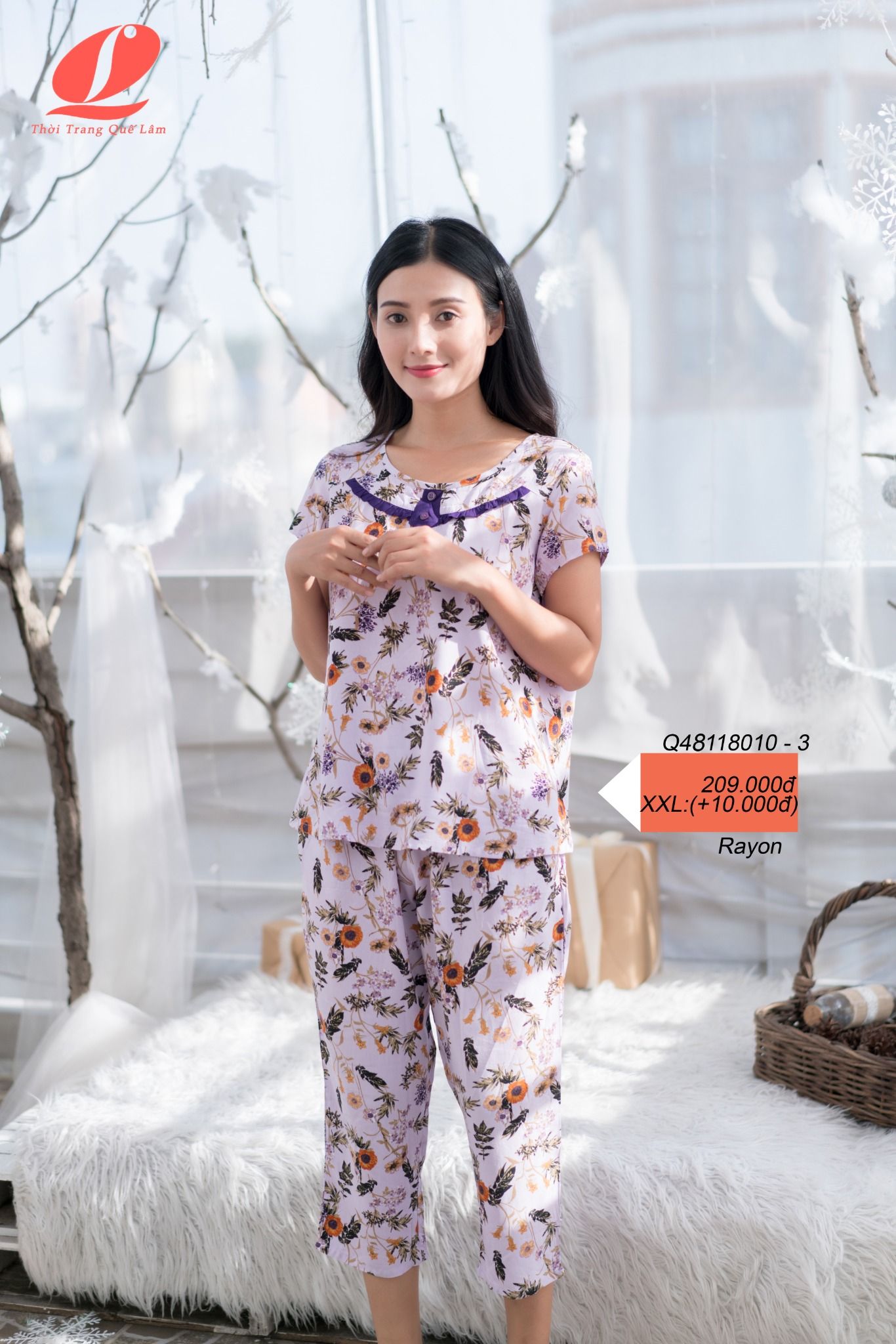 - Đồ bộ mặc nhà bộ lỡ RAYON in hoa - QNLORH80-
