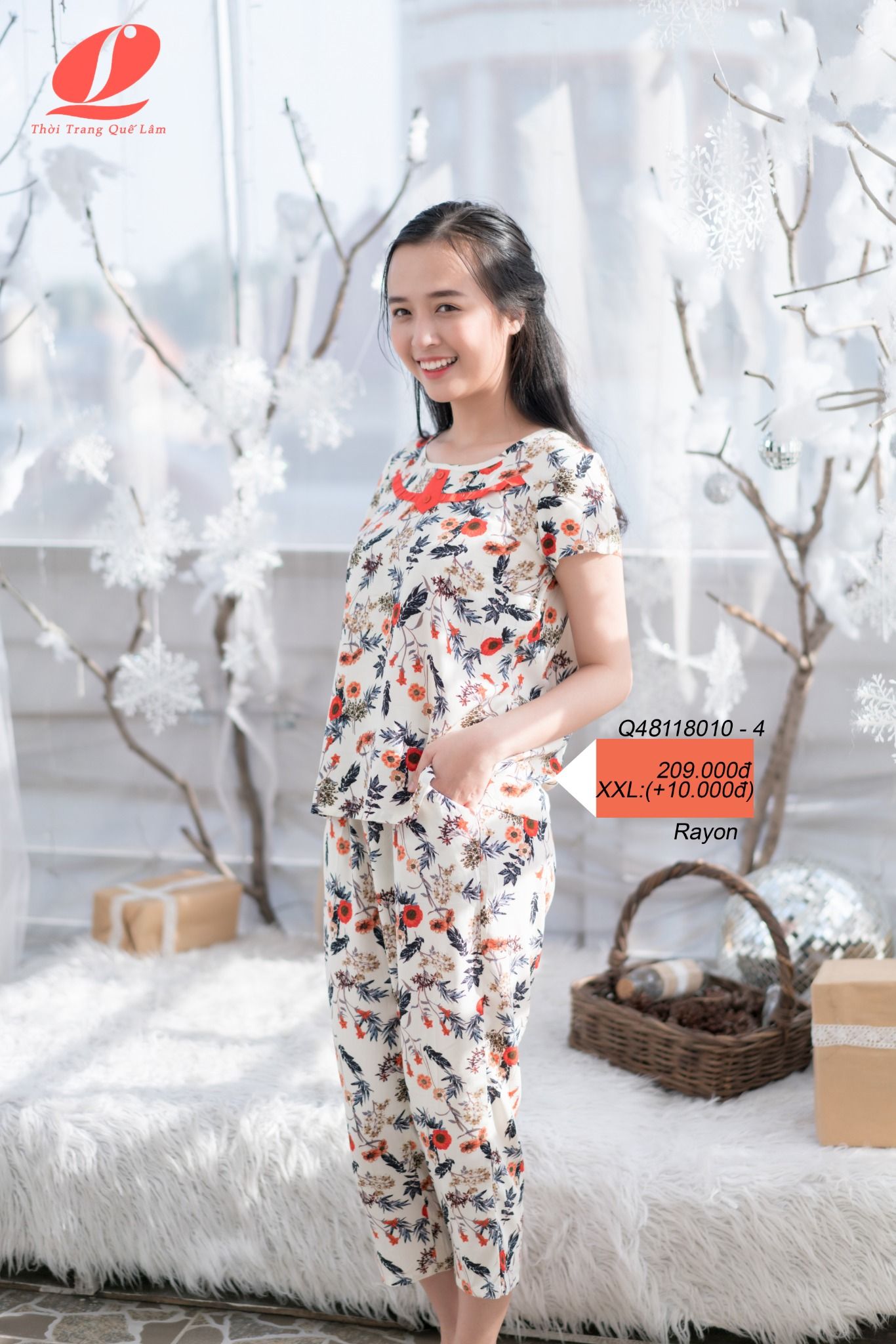 - Đồ bộ mặc nhà bộ lỡ RAYON in hoa - QNLORH80-