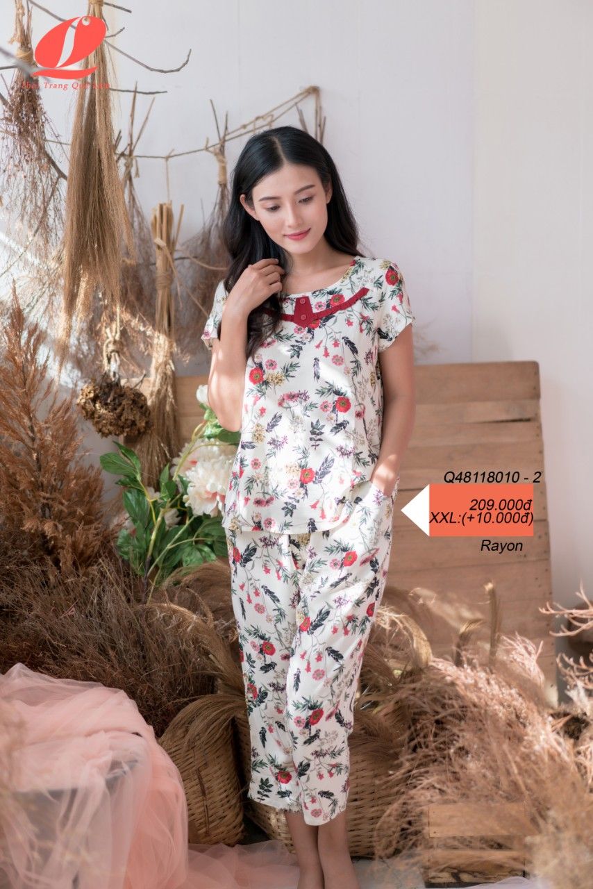 - Đồ bộ mặc nhà bộ lỡ RAYON in hoa - QNLORH80-