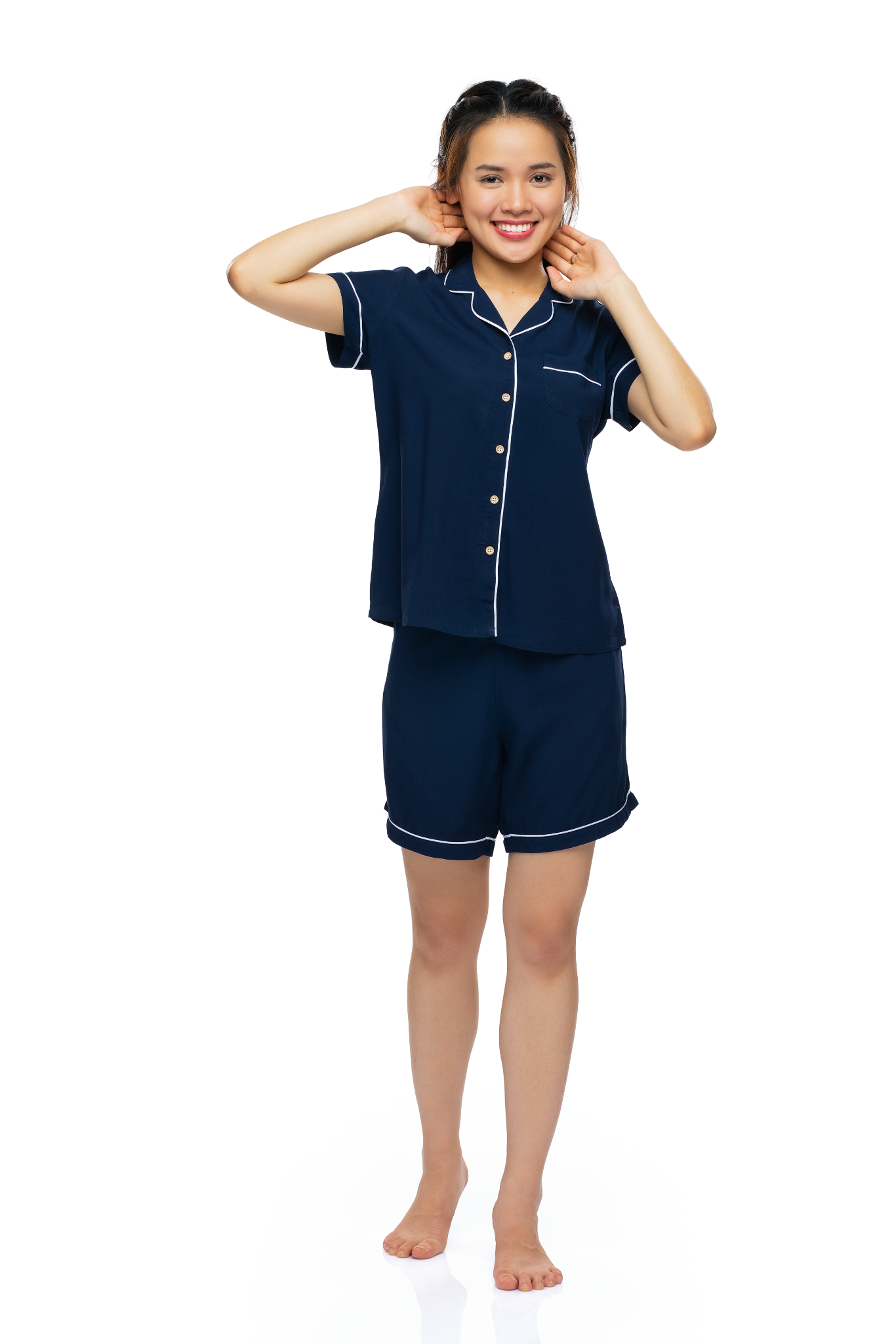 A44112301- Đồ bộ Pijama mặc nhà chất lanh quần ngắn áo ngắn tay