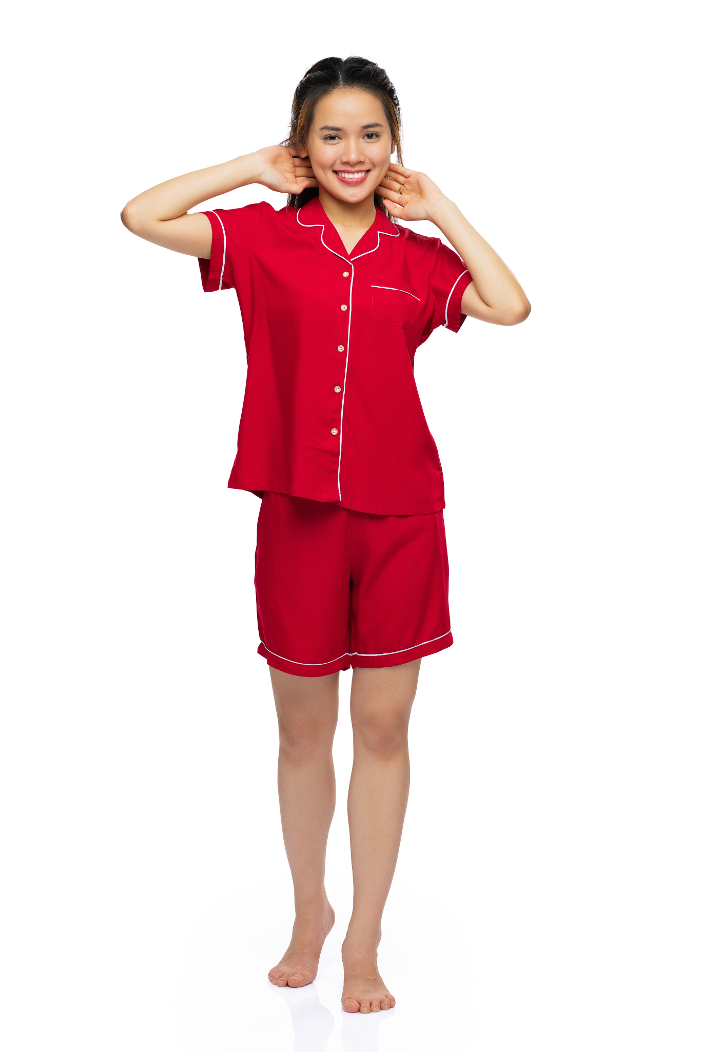 A44112301- Đồ bộ Pijama mặc nhà chất lanh quần ngắn áo ngắn tay