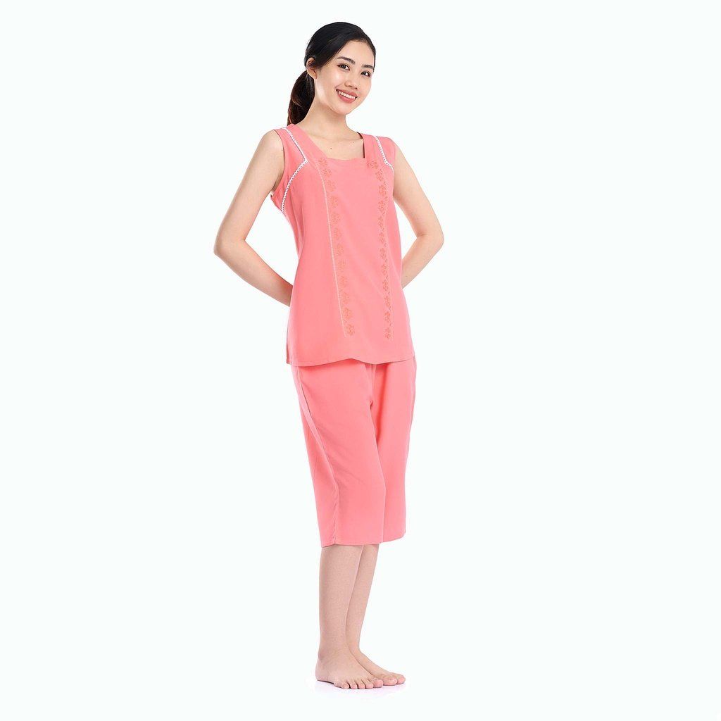  Q44128020 - Đồ Bộ Mặc Nhà Bộ Lửng RAYON Màu Thêu 