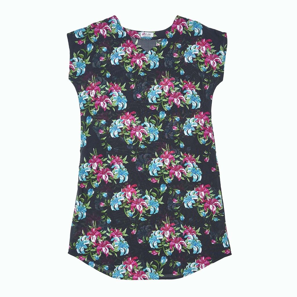 Váy nữ mặc nhà tay cánh dơi dáng rộng vải Rayon mát mềm in hoa bản to sắc nét tôn da nhiều kích cỡ - Q47119020