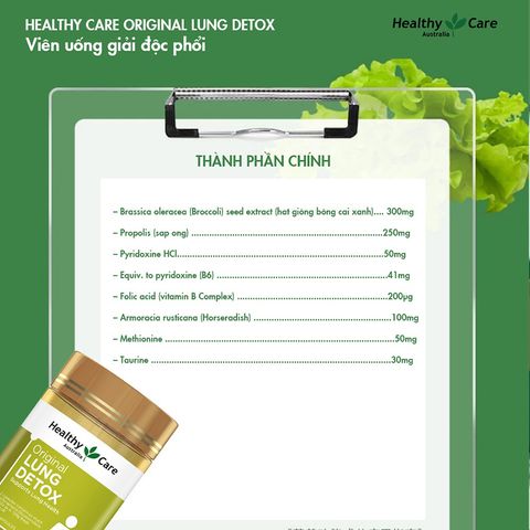 Viên Uống Hỗ Trợ Thải Độc Phổi Úc Healthy Care Original Lung Detox 180 Viên