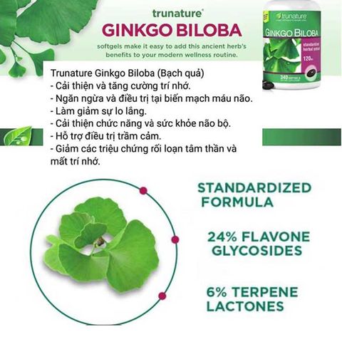 Bổ Não Trunature Ginkgo Biloba 120mg 340 Viên - Thực Phẩm Chức Năng Hỗ Trợ Sức Khỏe