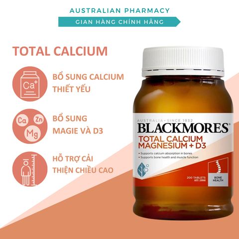 Viên Uống Blackmores Total Calcium & Magnesium + D3 Úc 200 Viên