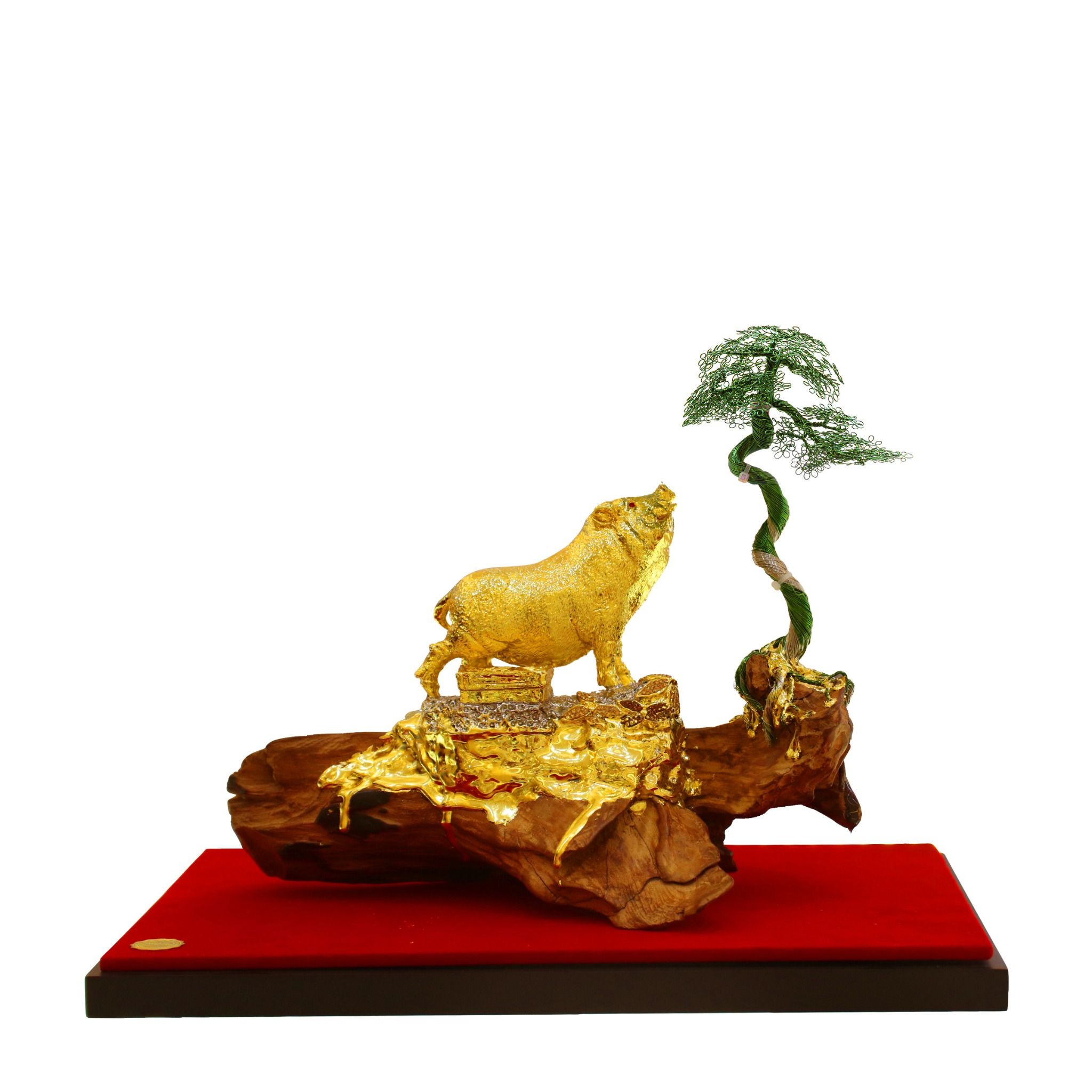  Tiểu cảnh quý linh Hợi gắn đá onyx bonsai gỗ lũa  kèm mica+đế lót 