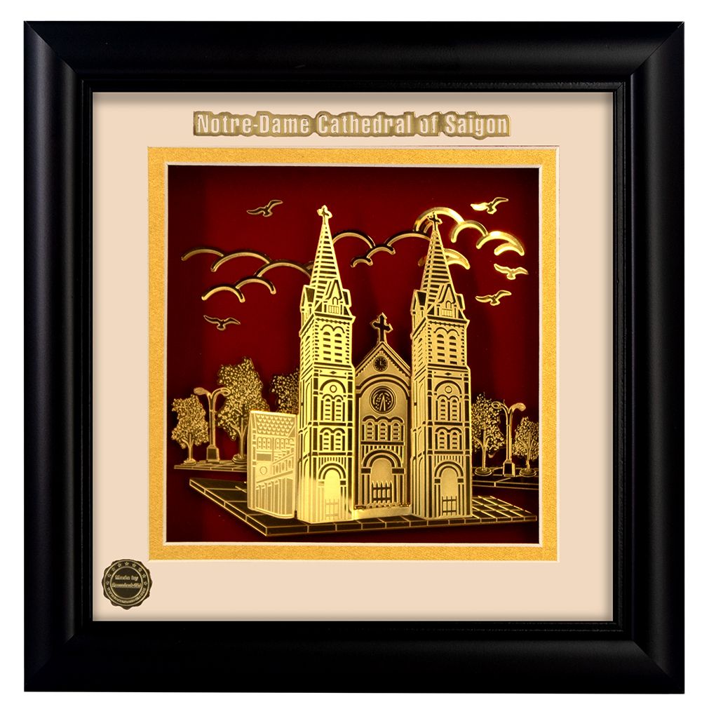 Khung tranh Nhà Thờ Đức Bà (20x20cm) đồng mạ vàng
