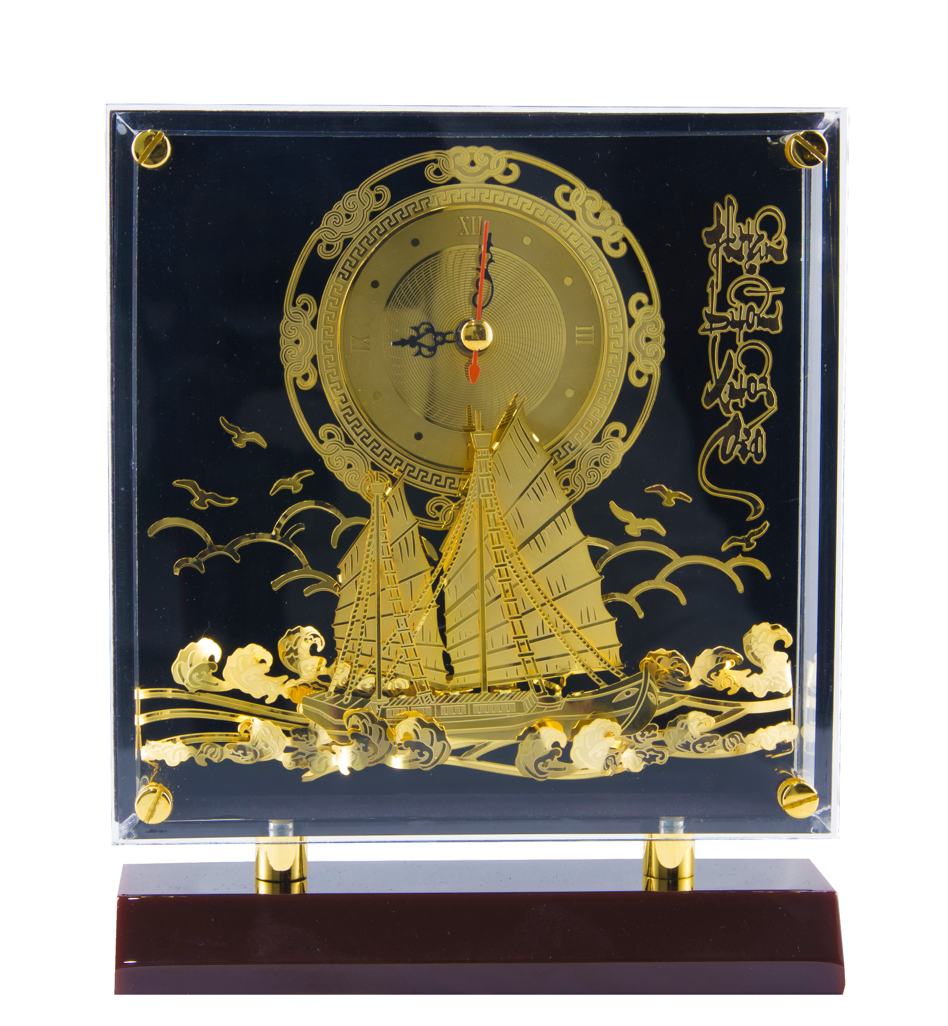  Tranh mica đồng hồ Thuận Buồm Xuôi Gió 19x16cm, đồng mạ vàng 