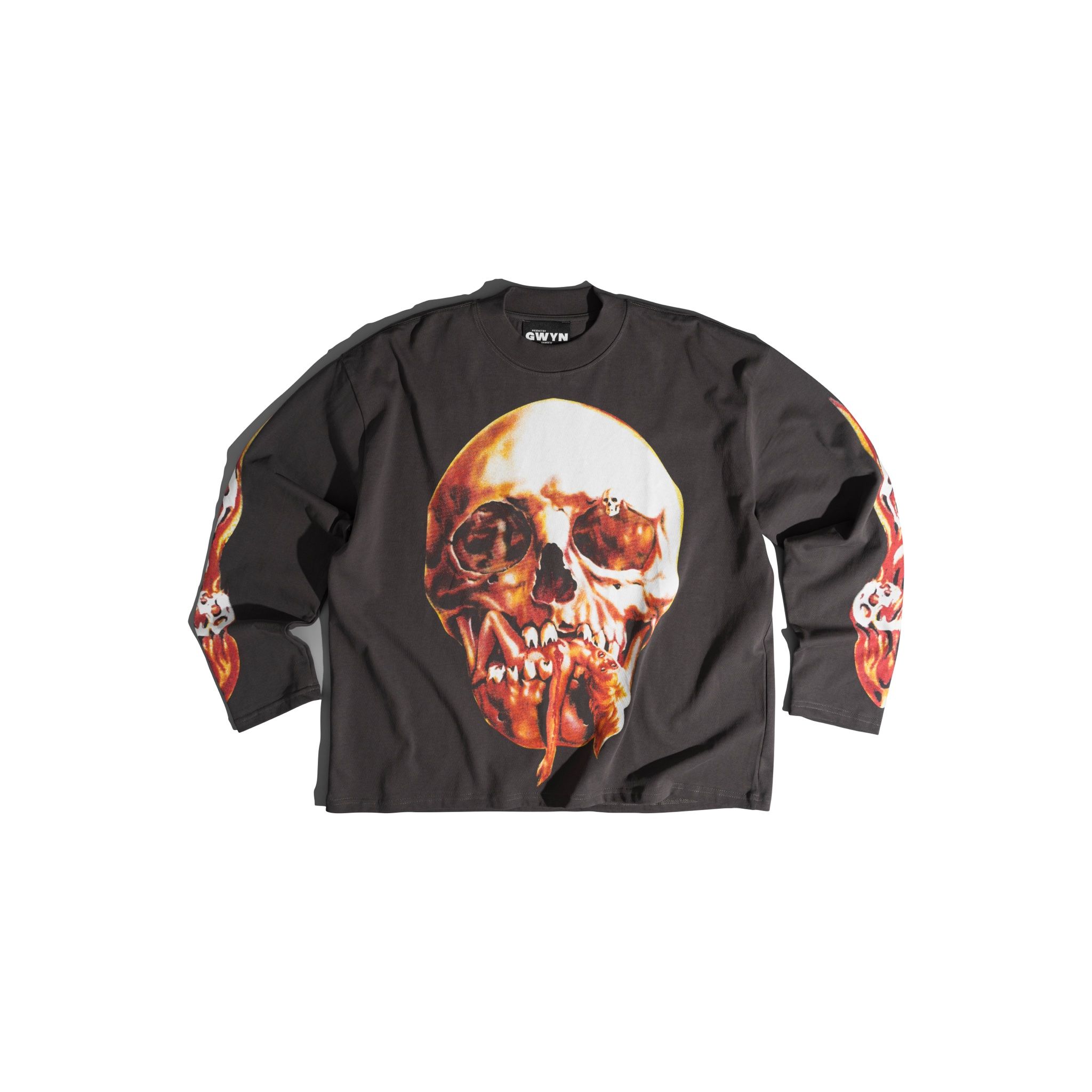 GWYN SINGLE SKULL LONG SLEEVED T-SHIRT/ DARK GREY