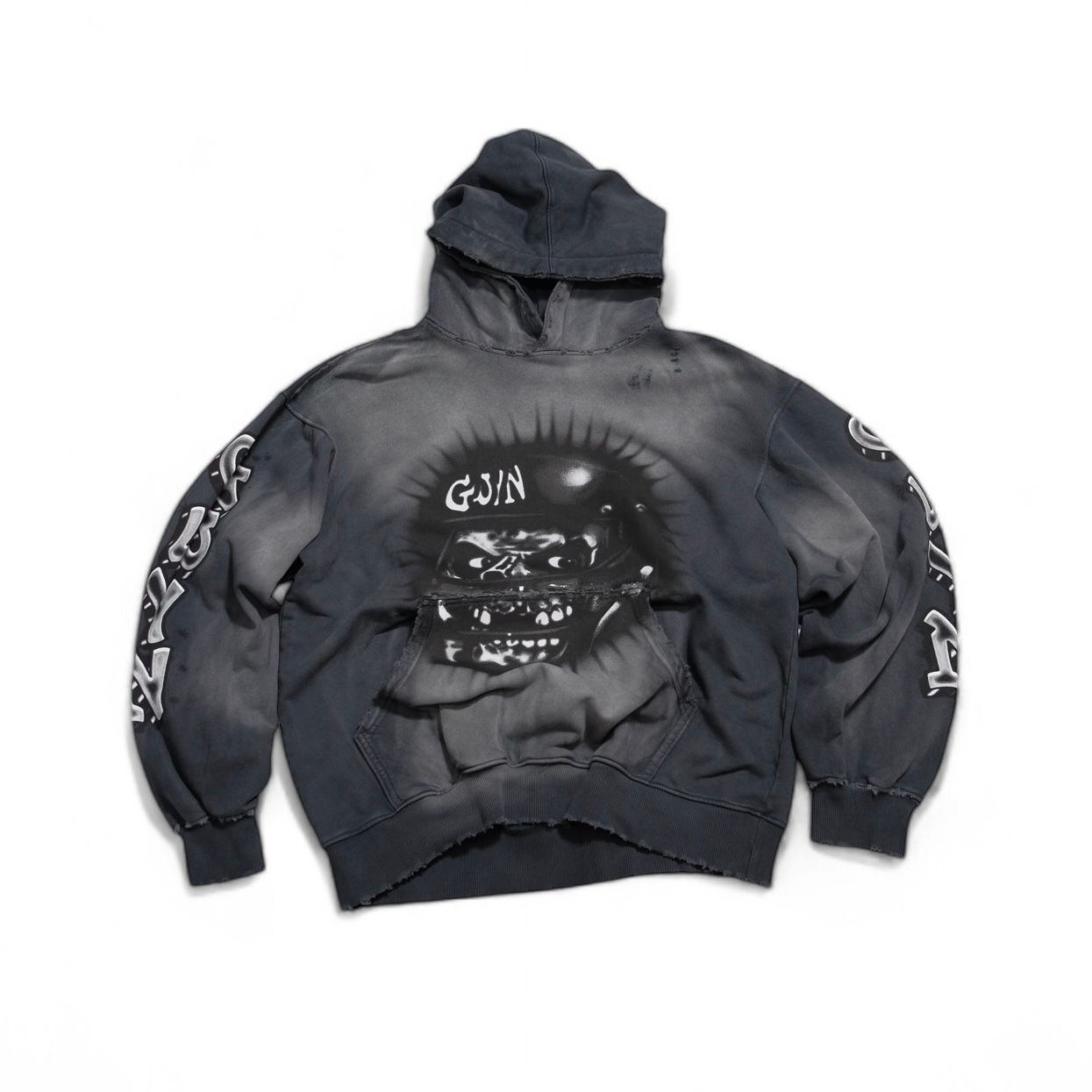 GWYN SKULL HOODIE/ WASHED GREY