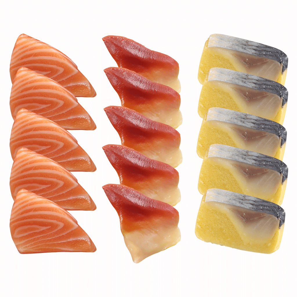 Set 35A 3 Loại Sashimi A (Cá Hồi, Cá Trích Ép Trứng, Sò Đỏ Hokkigai) (15 Miếng/Phần)