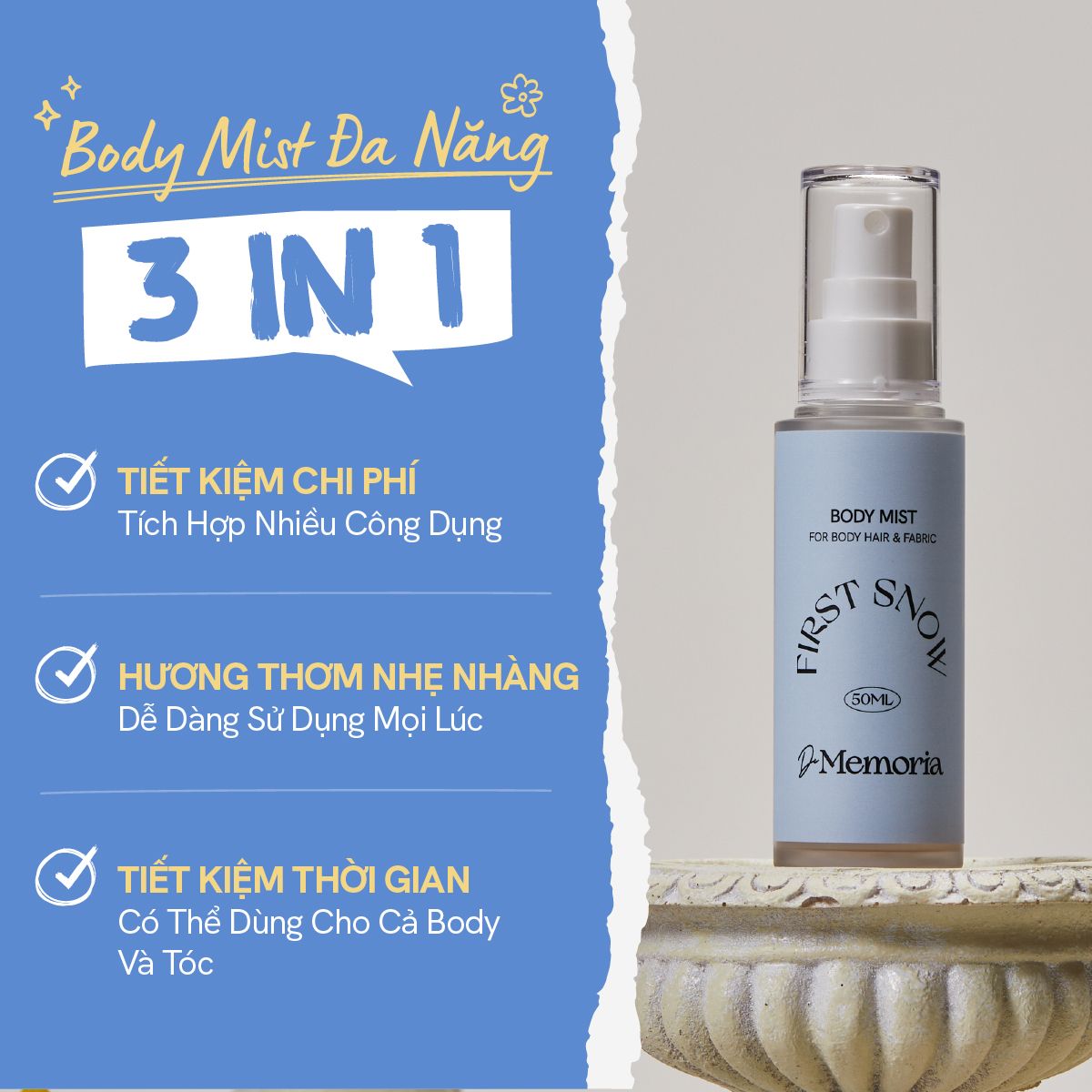 Body Mist #01 FIRST SNOW - Hương Hoa Thanh Mát (50ml)