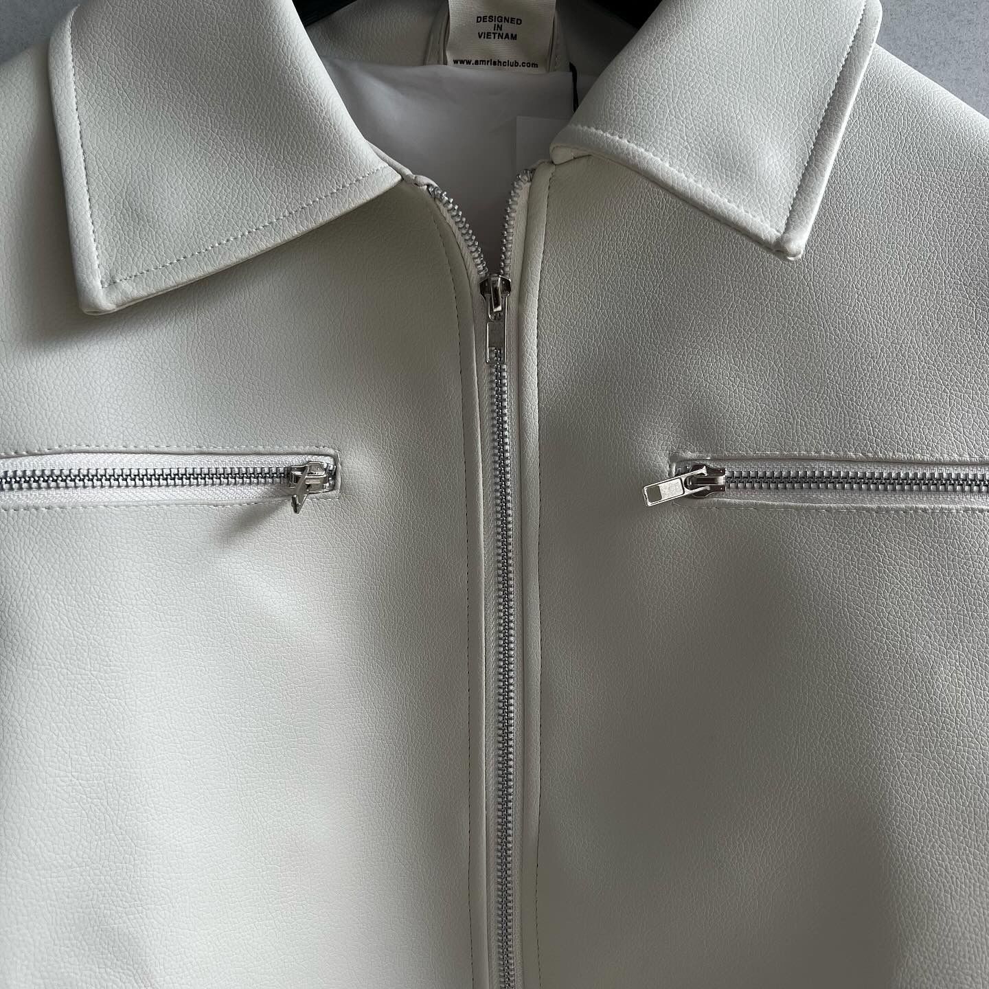 Regular Leather Zip Jacket - Cream