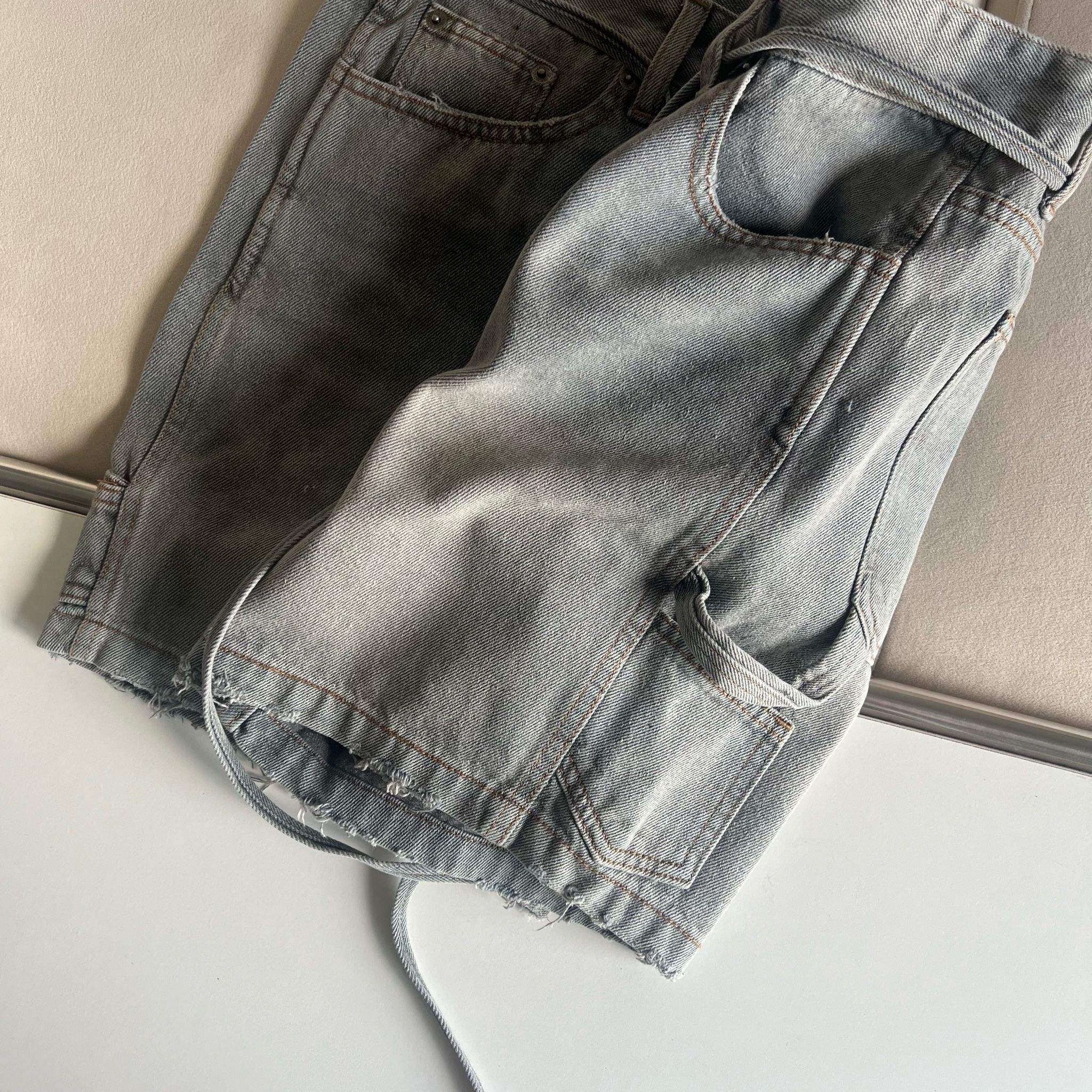 Carpenter Wide Leg Denim Shorts - Moss Grey