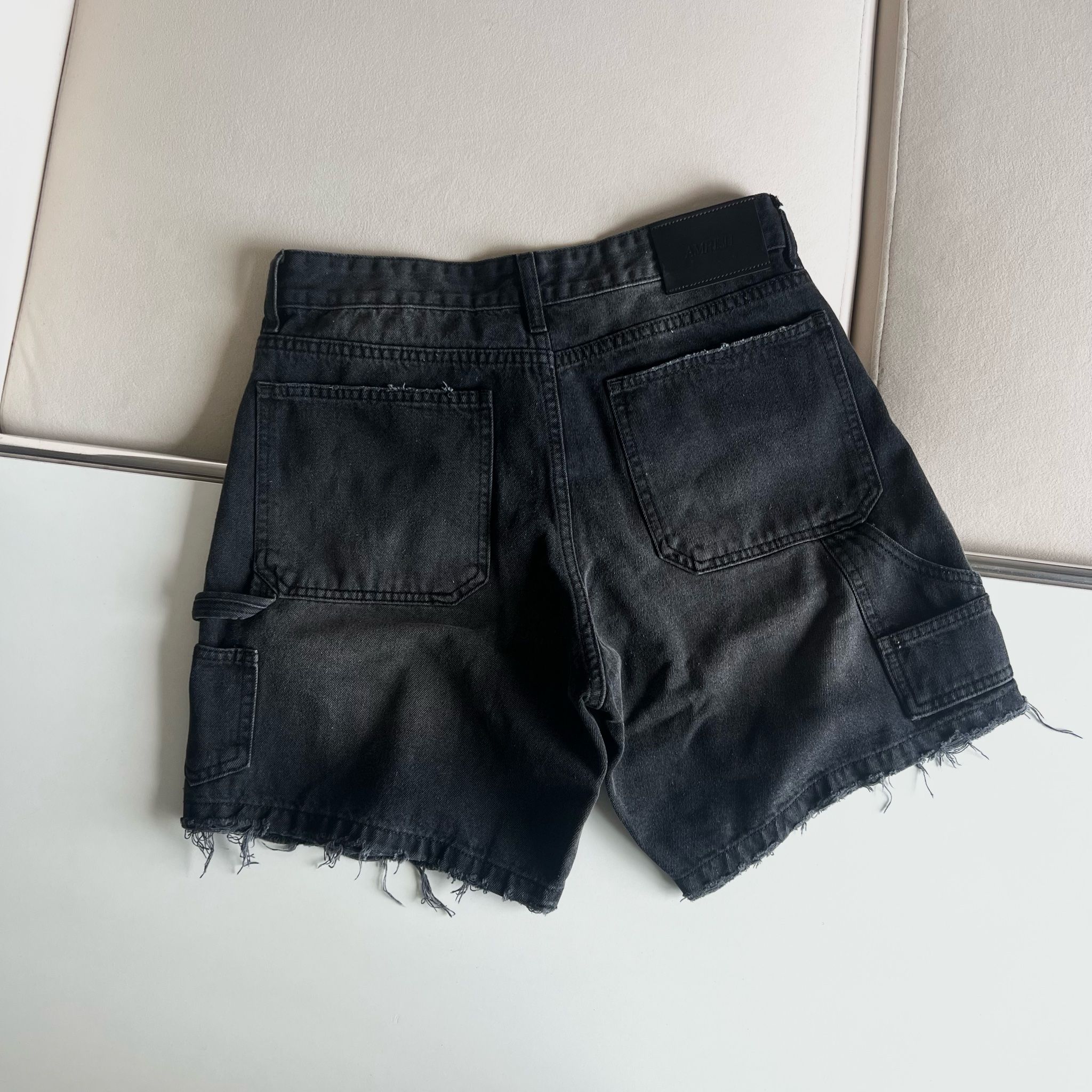 Carpenter Wide Leg Denim Shorts - Dark Grey