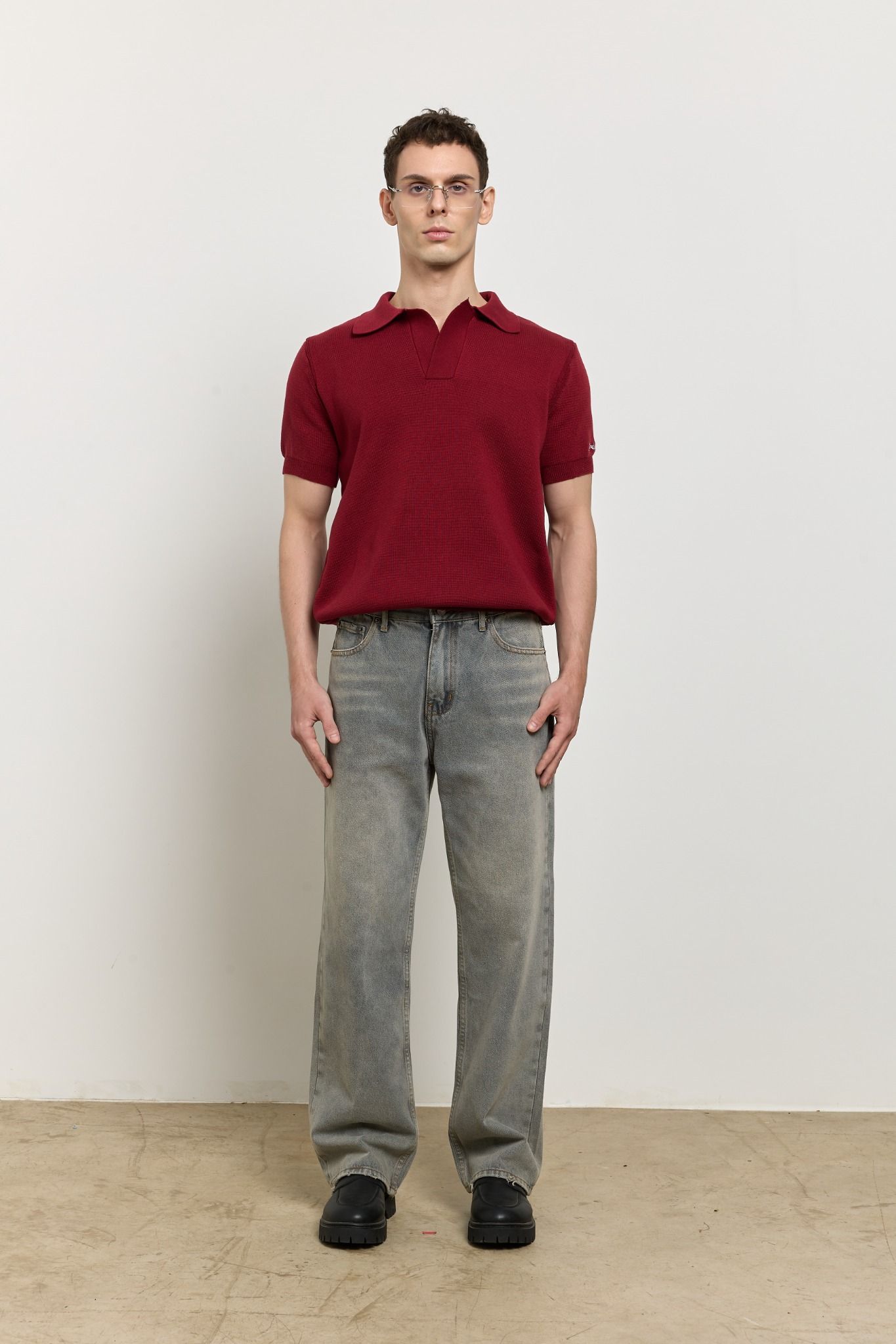 AB WOOL KNIT POLO SHIRT - Red