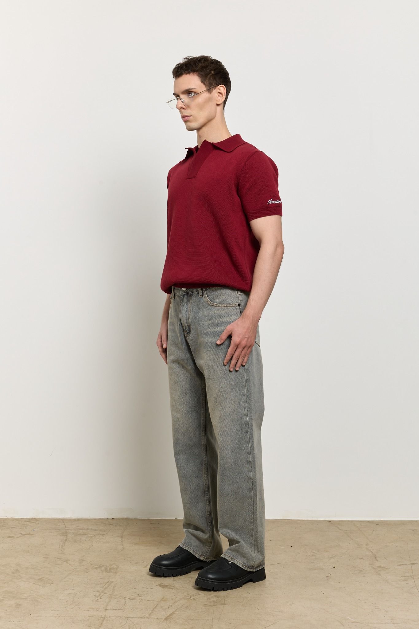 AB WOOL KNIT POLO SHIRT - Red