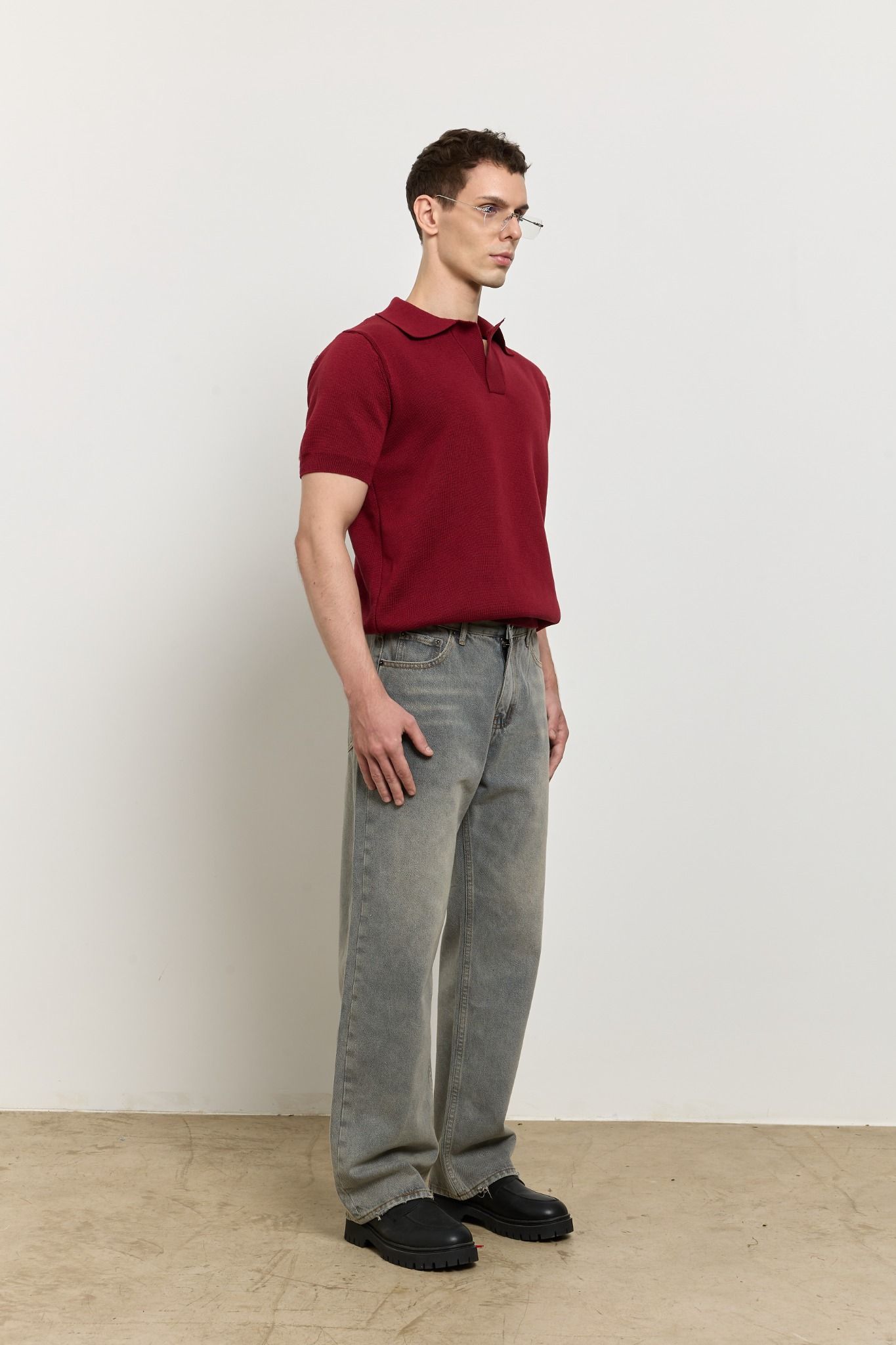 AB WOOL KNIT POLO SHIRT - Red