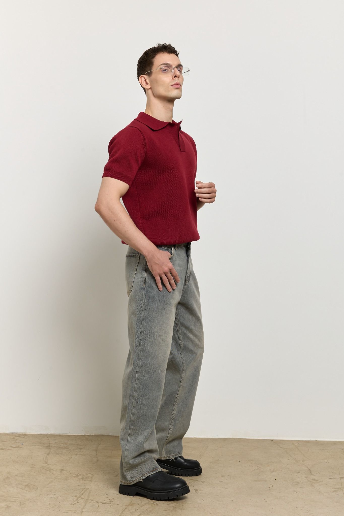 AB WOOL KNIT POLO SHIRT - Red