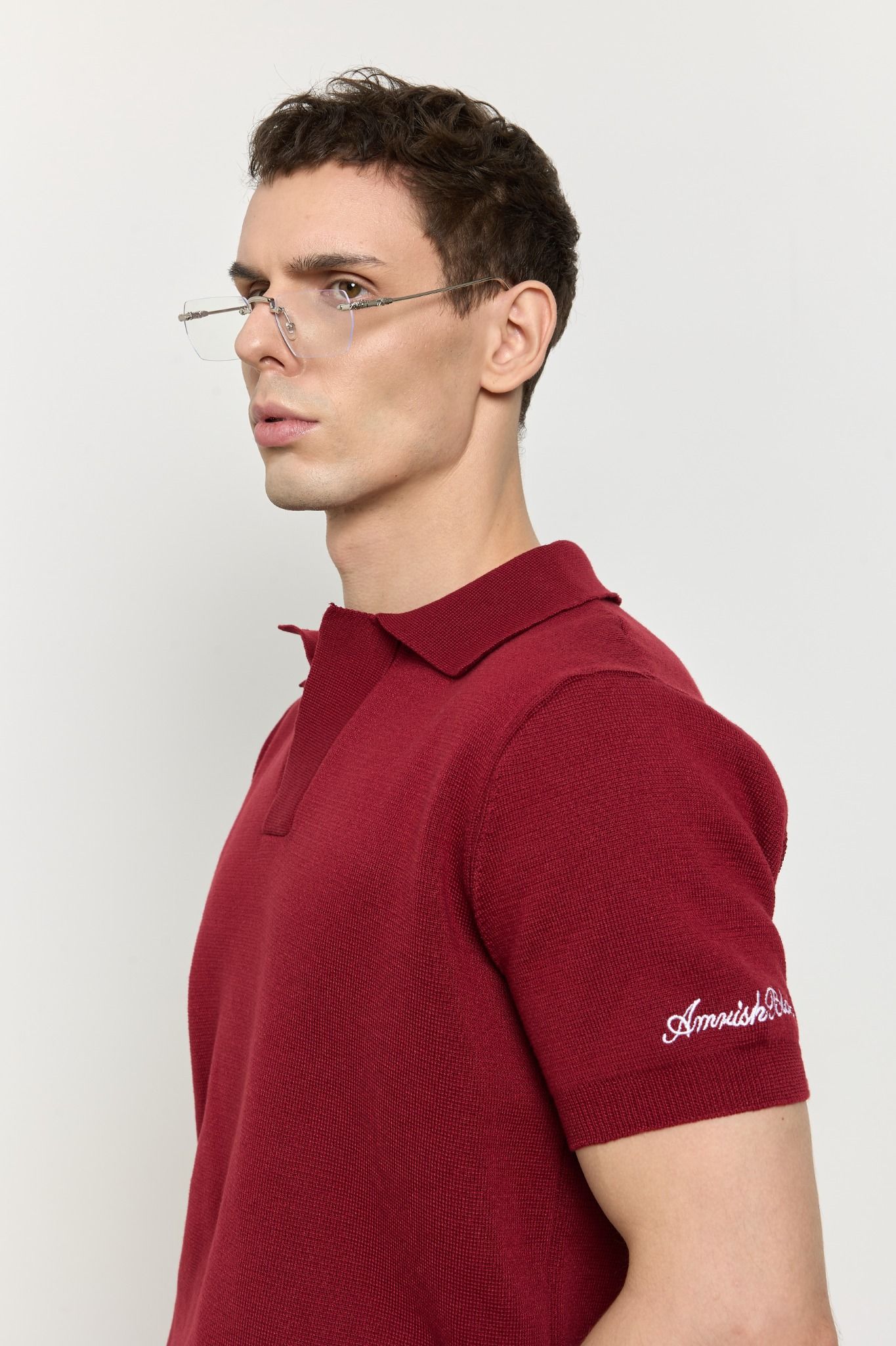 AB WOOL KNIT POLO SHIRT - Red