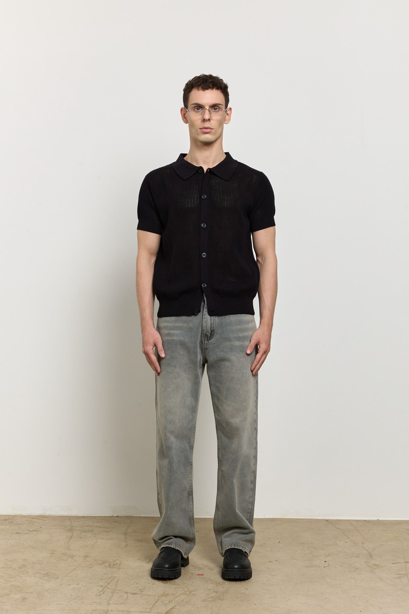 HOLES WOOL KNIT SHIRT - Black