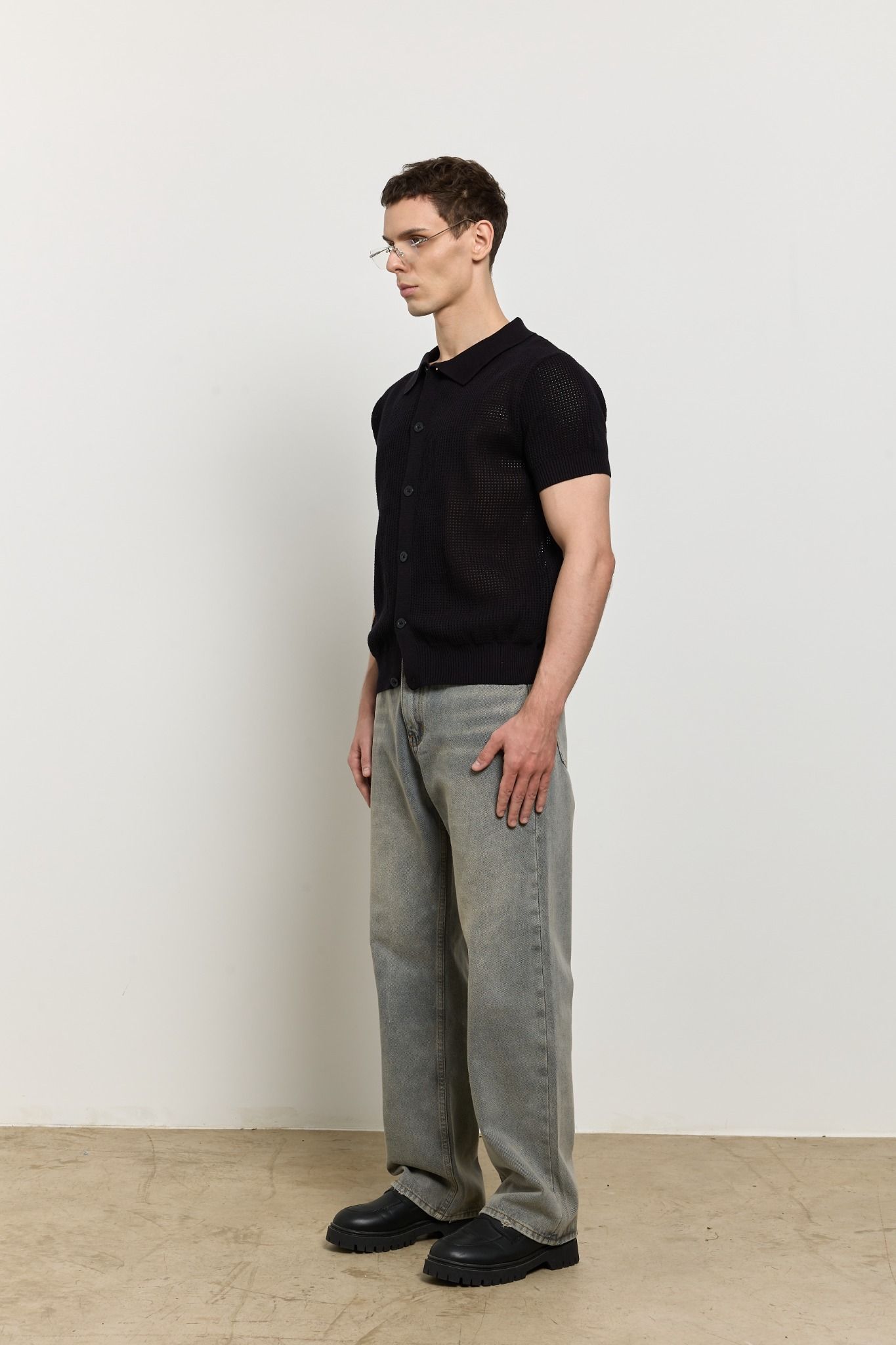 HOLES WOOL KNIT SHIRT - Black
