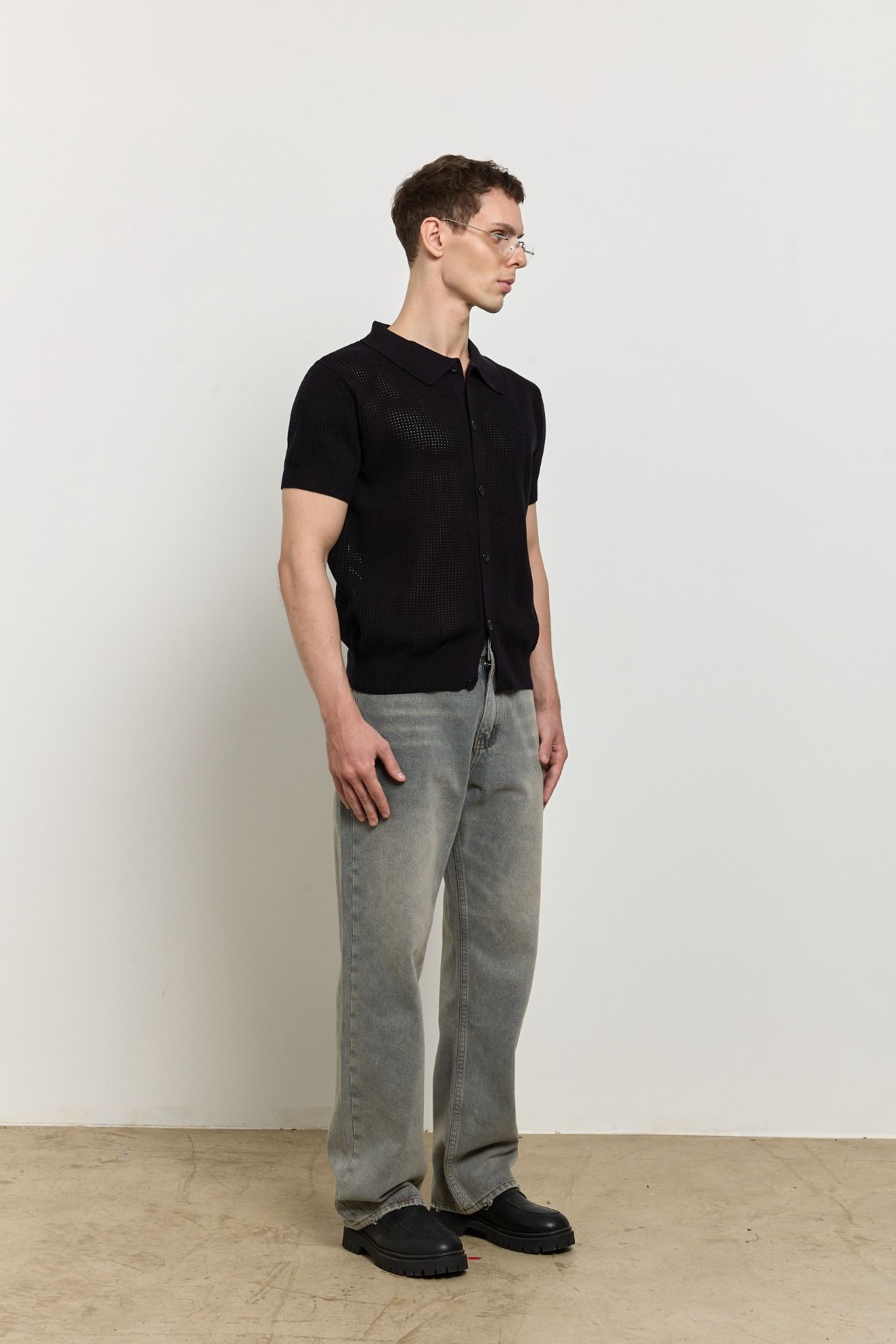 HOLES WOOL KNIT SHIRT - Black