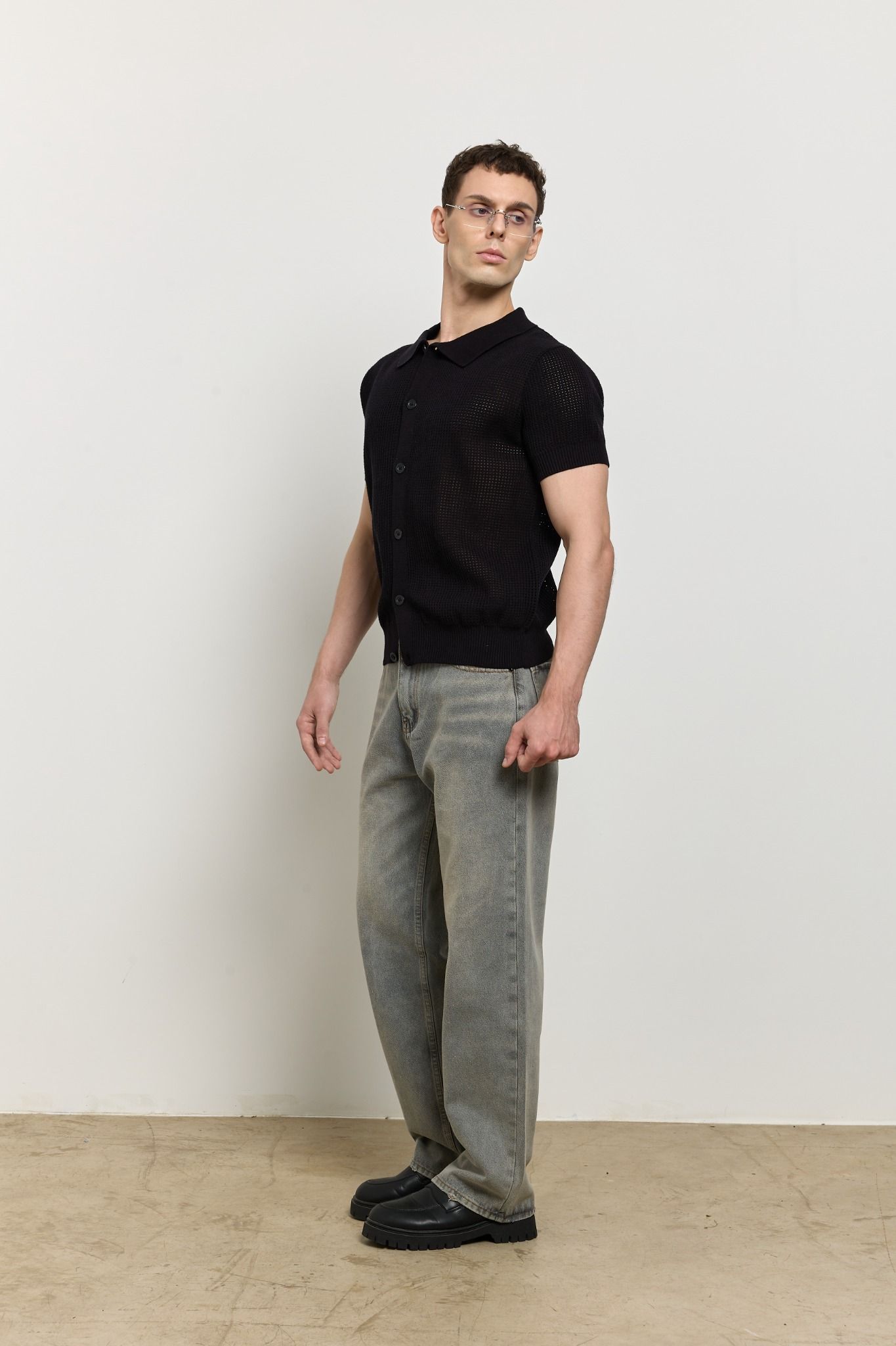 HOLES WOOL KNIT SHIRT - Black