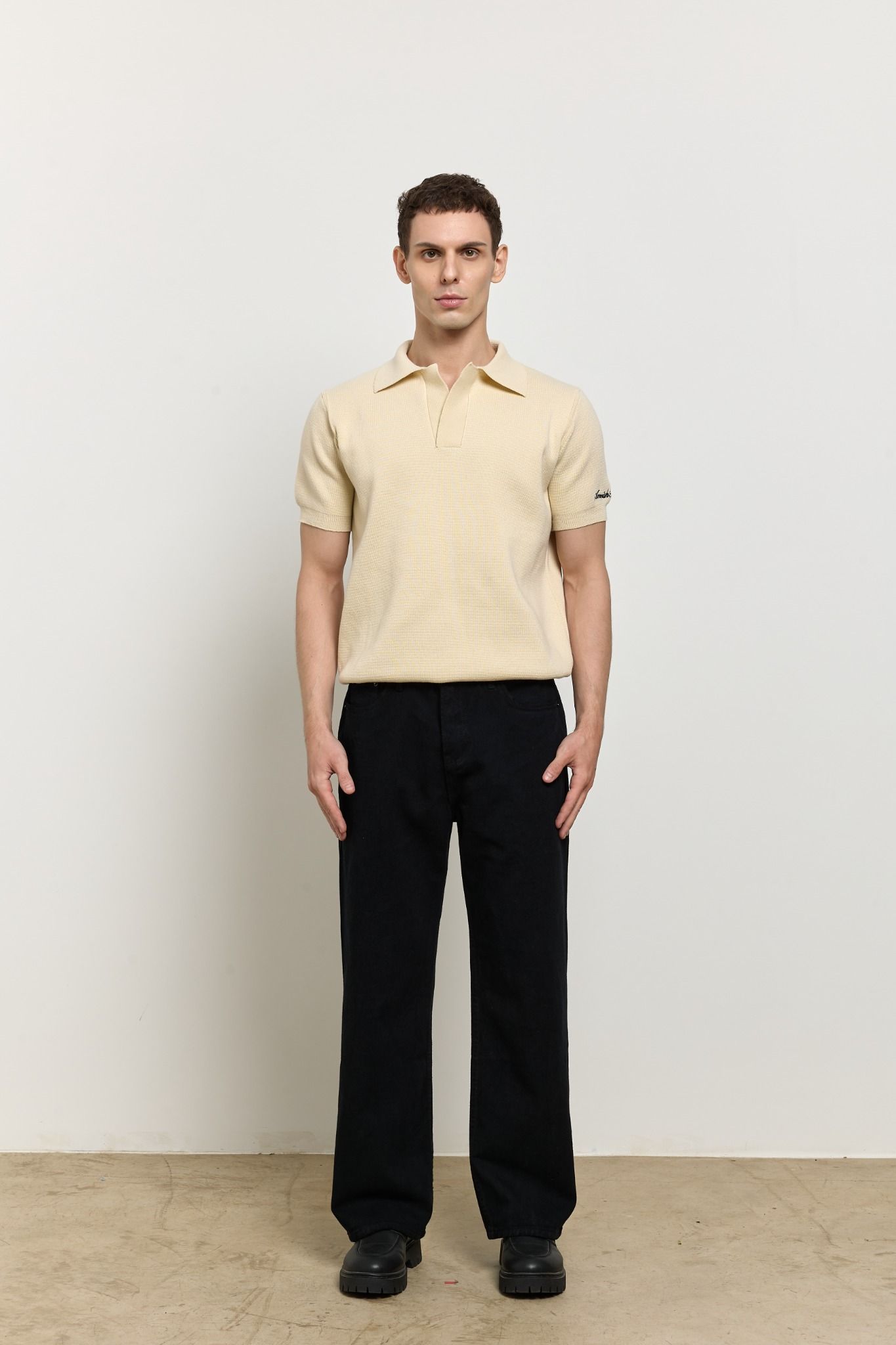 AB WOOL KNIT POLO SHIRT - Beige