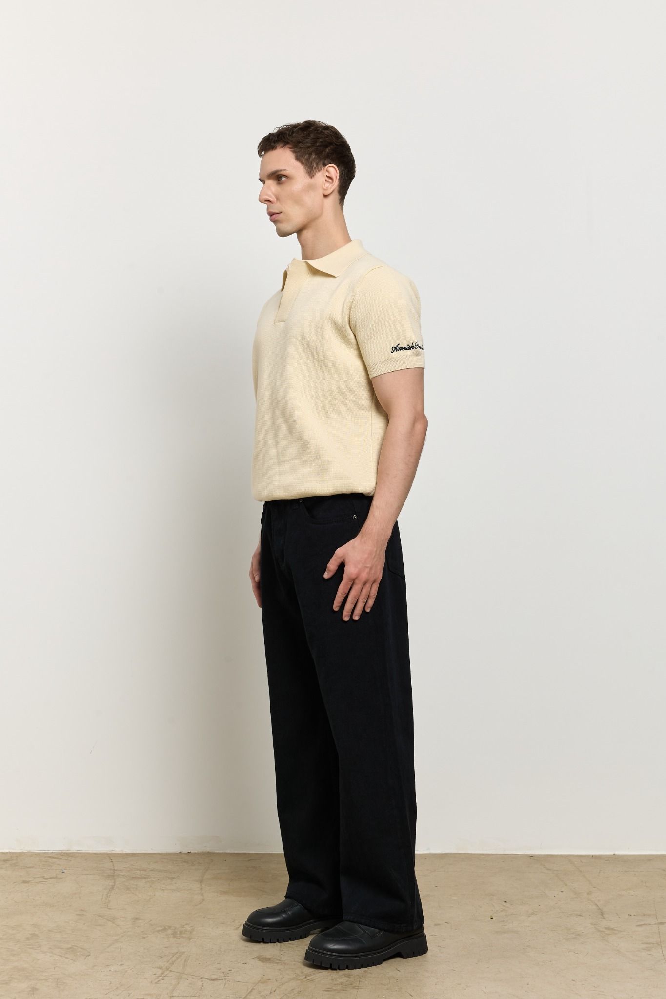 AB WOOL KNIT POLO SHIRT - Beige