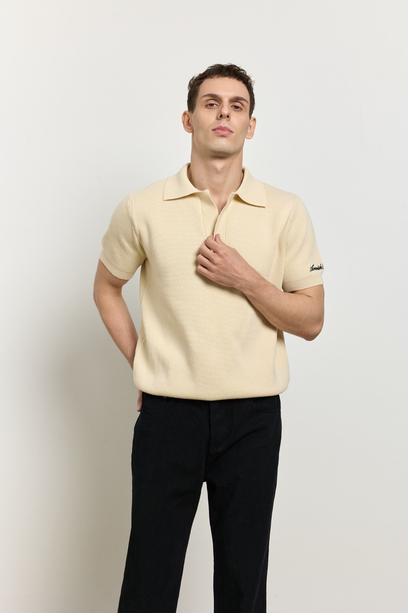 AB WOOL KNIT POLO SHIRT - Beige