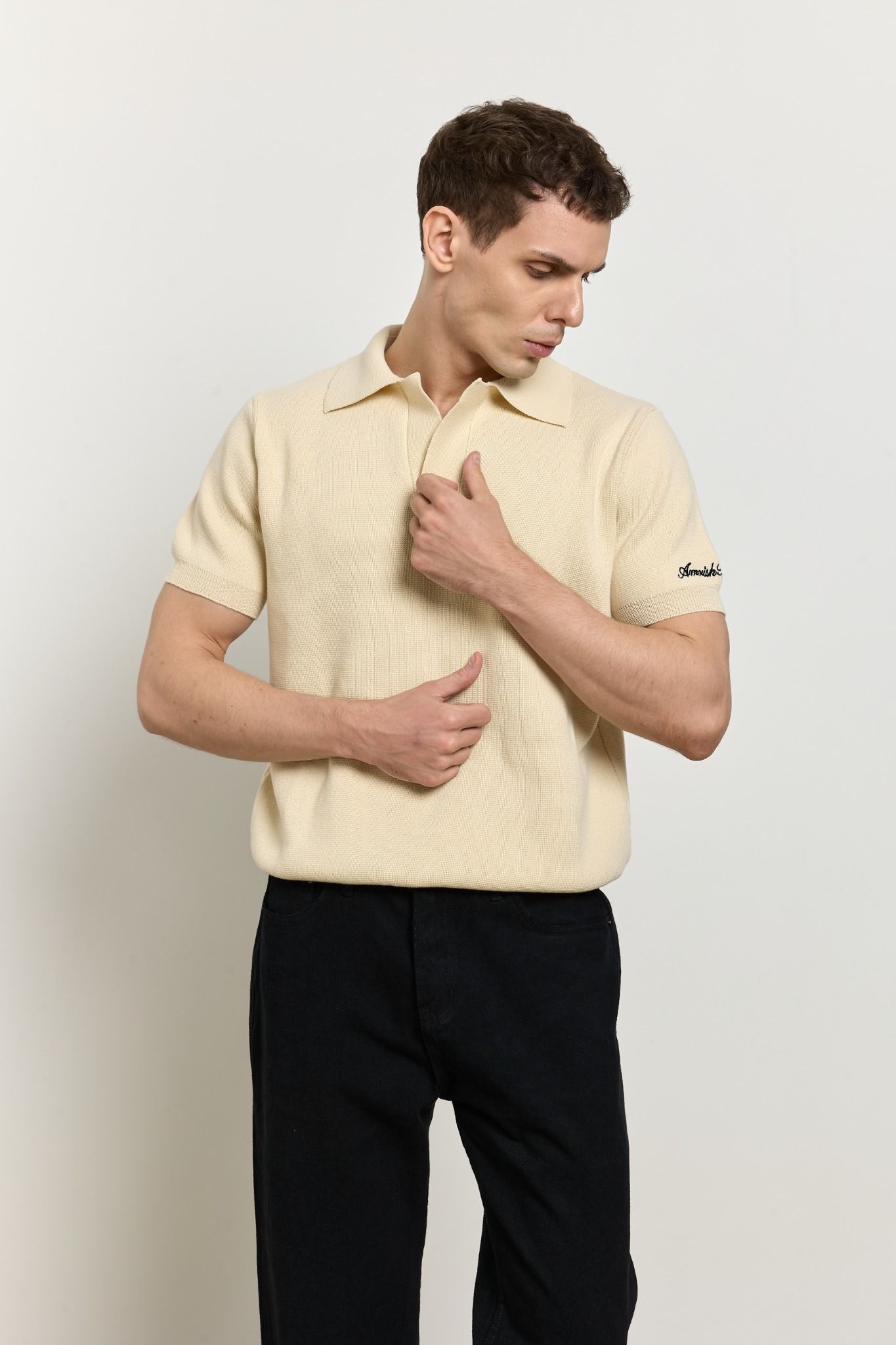 AB WOOL KNIT POLO SHIRT - Beige