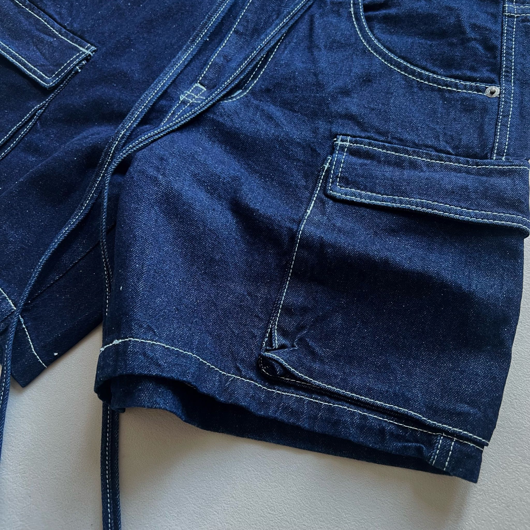 Cargo Wide Leg Denim Shorts - Raw Blue