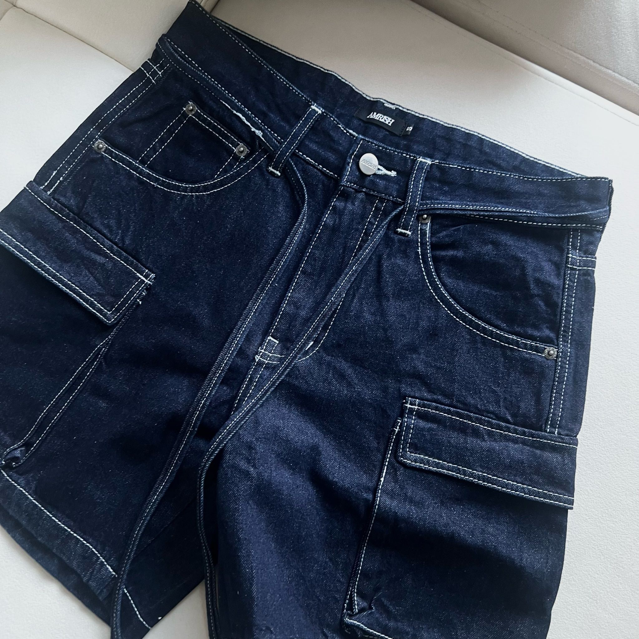 Cargo Wide Leg Denim Shorts - Raw Blue