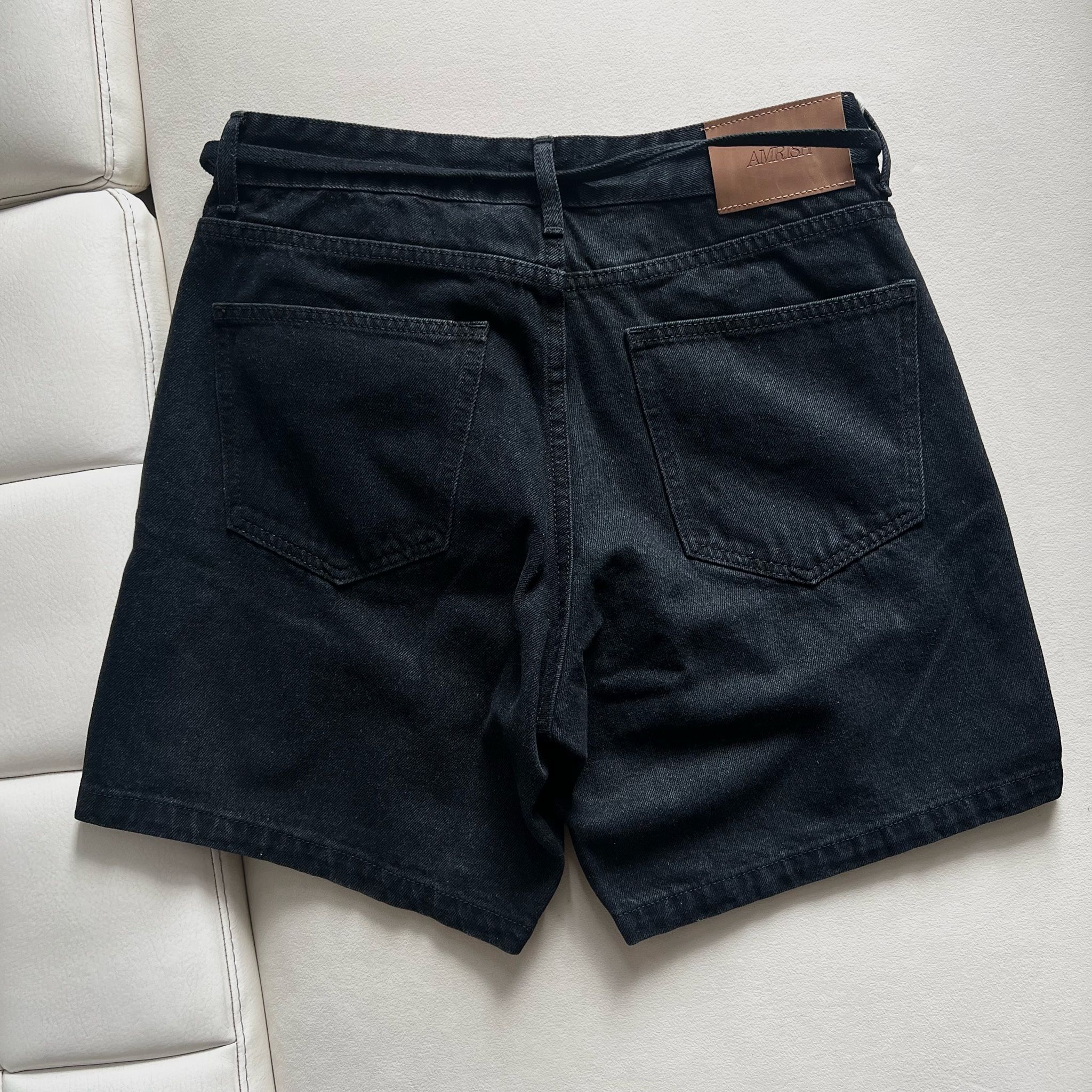 Snap Button Wide Leg Denim Shorts - Black