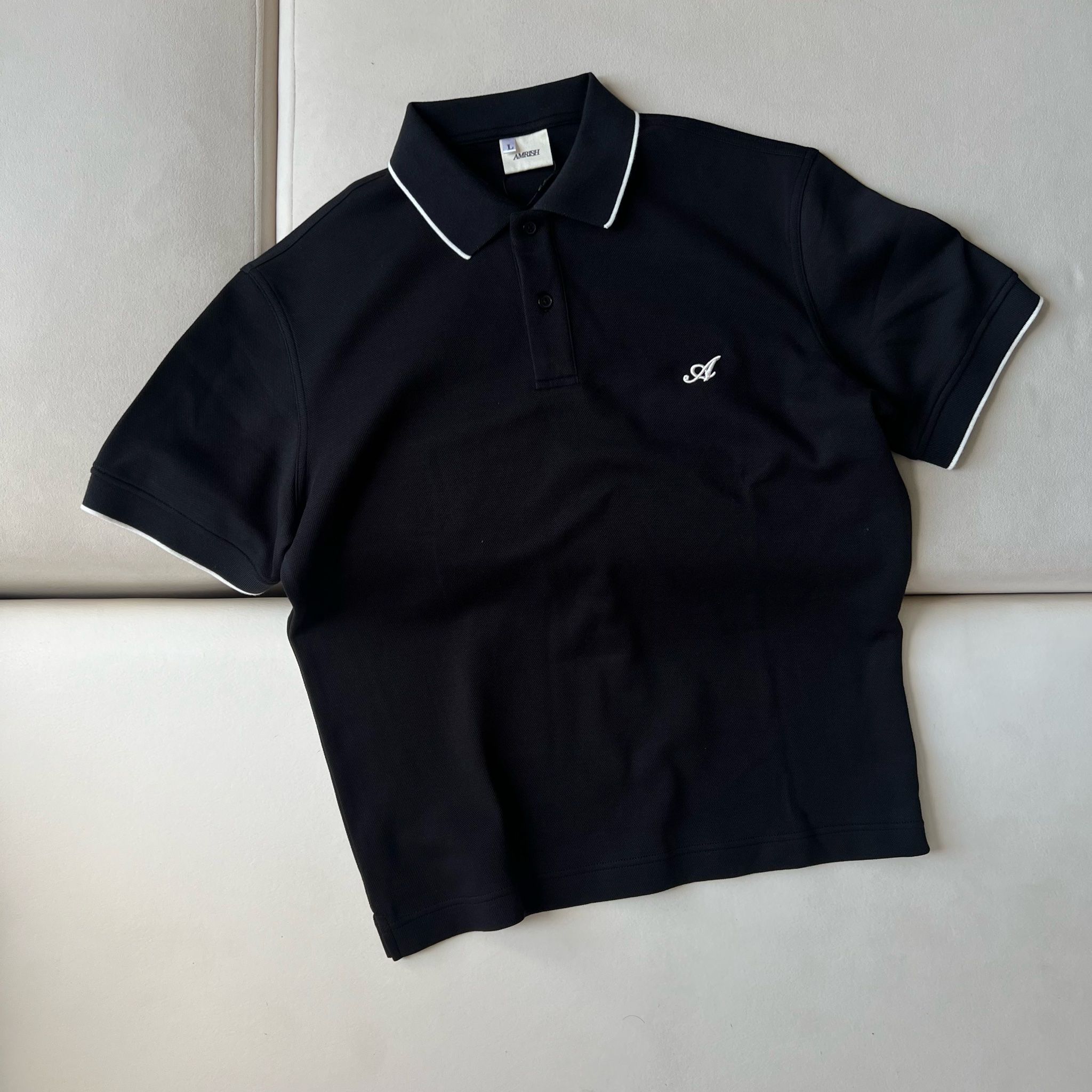 Interlock Striped Polo Shirt - Black