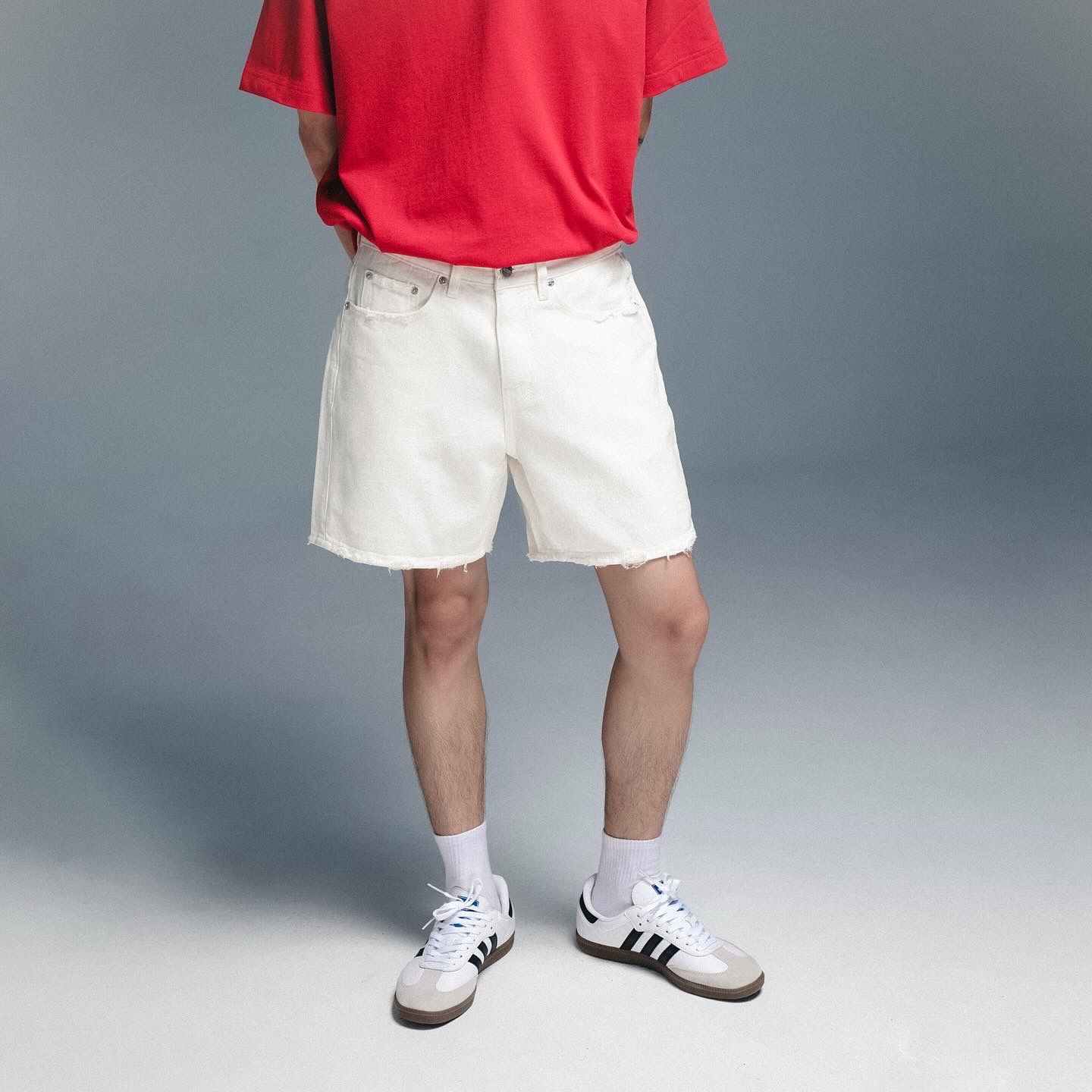 Wide Leg Denim Shorts - Off White