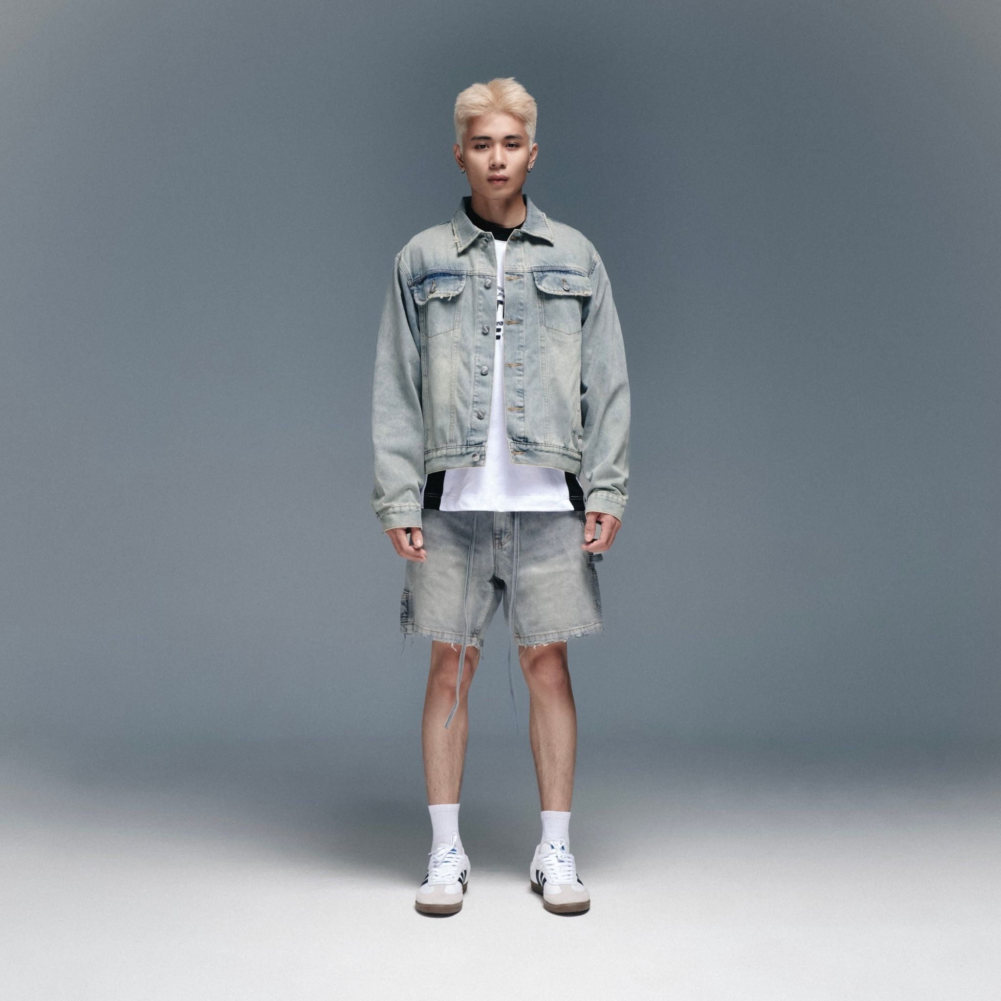 Carpenter Wide Leg Denim Shorts - Moss Grey