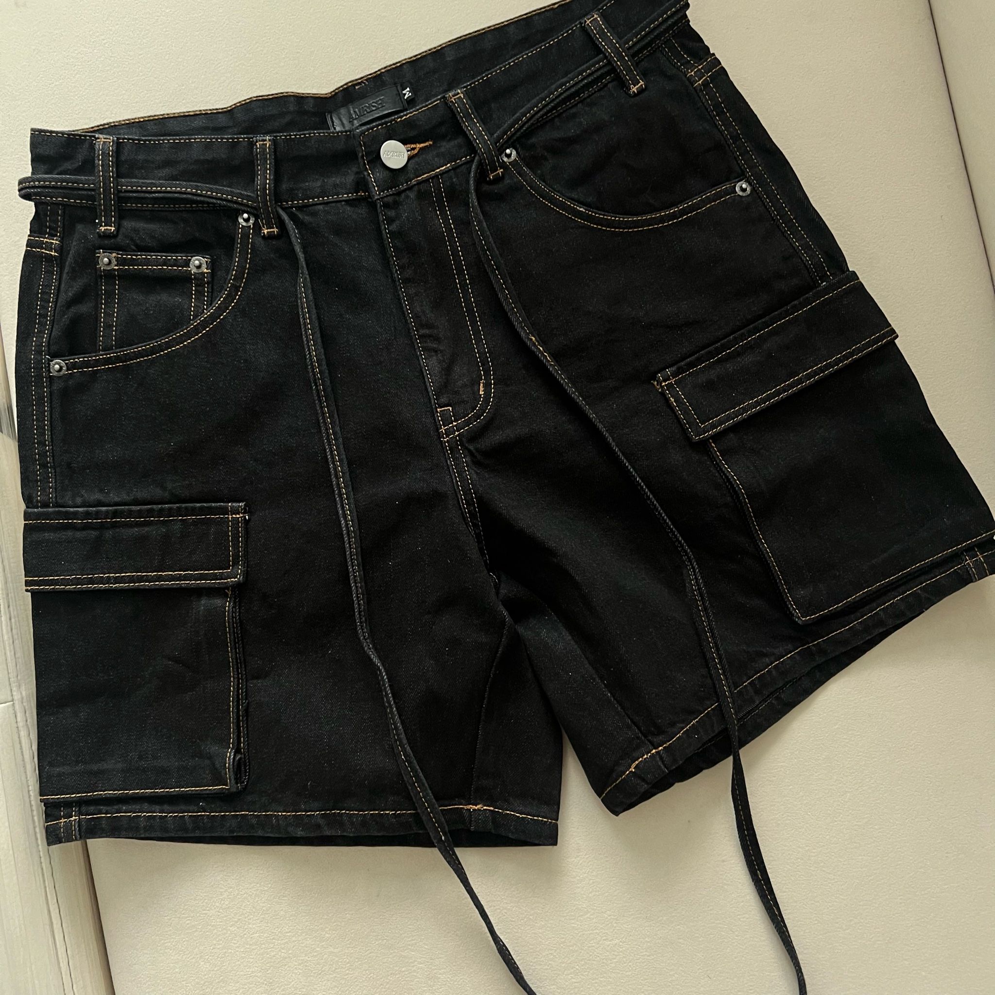 Cargo Wide Leg Denim Shorts - Indigo Black