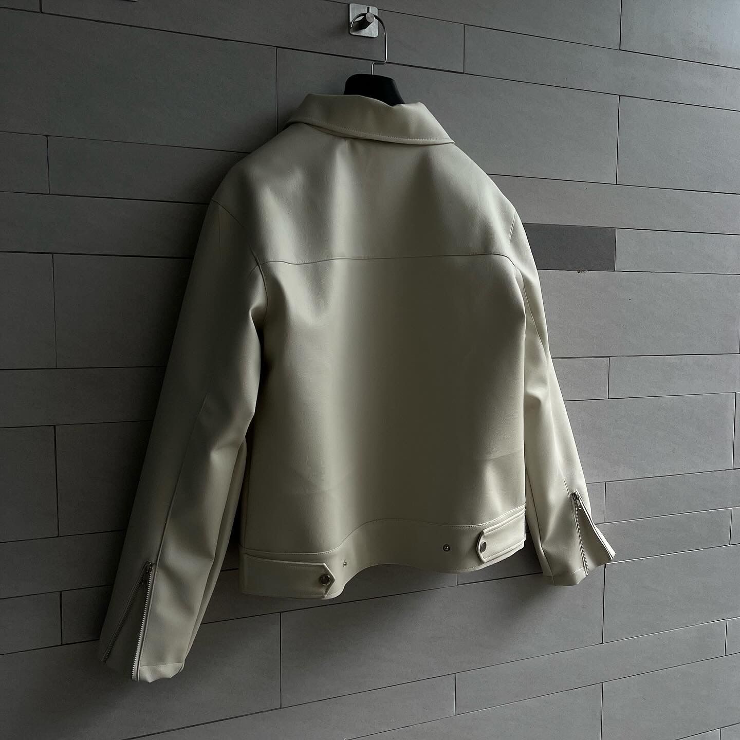 Regular Leather Zip Jacket - Cream
