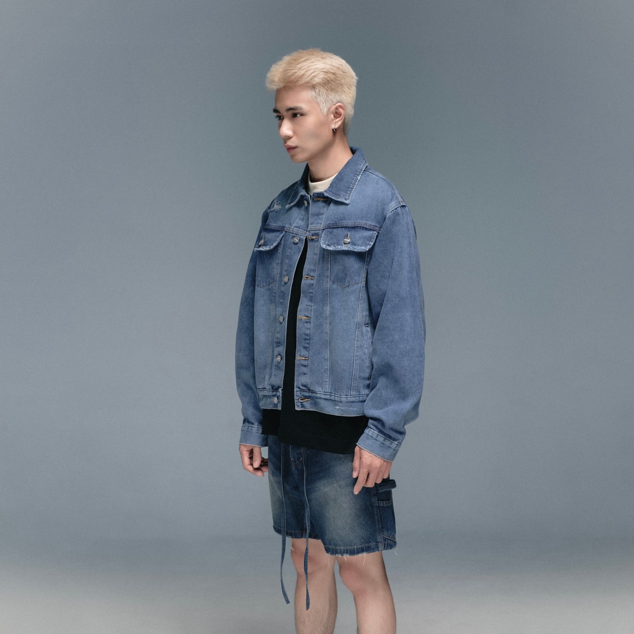 Carpenter Wide Leg Denim Shorts - Storm Blue