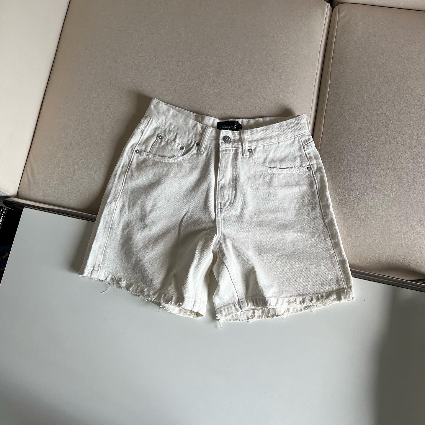 Wide Leg Denim Shorts - Off White
