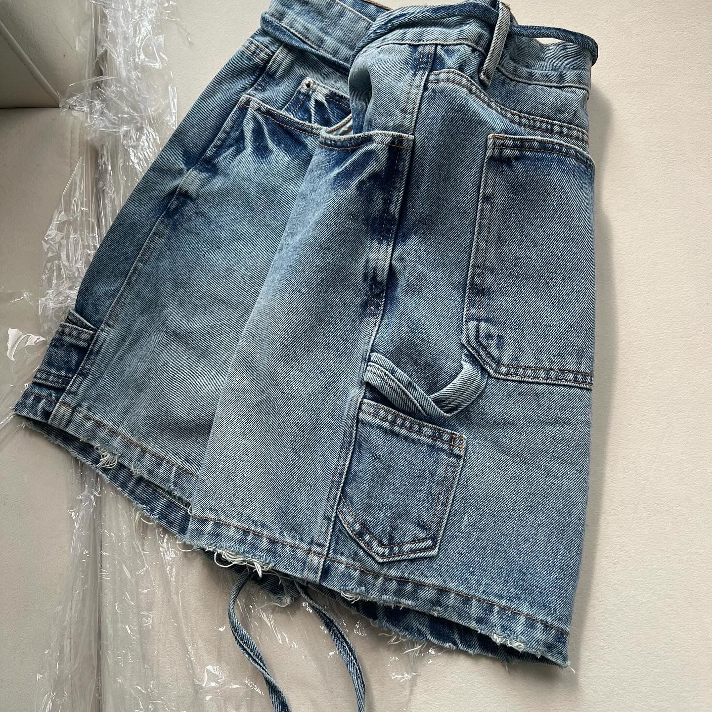 Carpenter Wide Leg Denim Shorts - Salt Blue